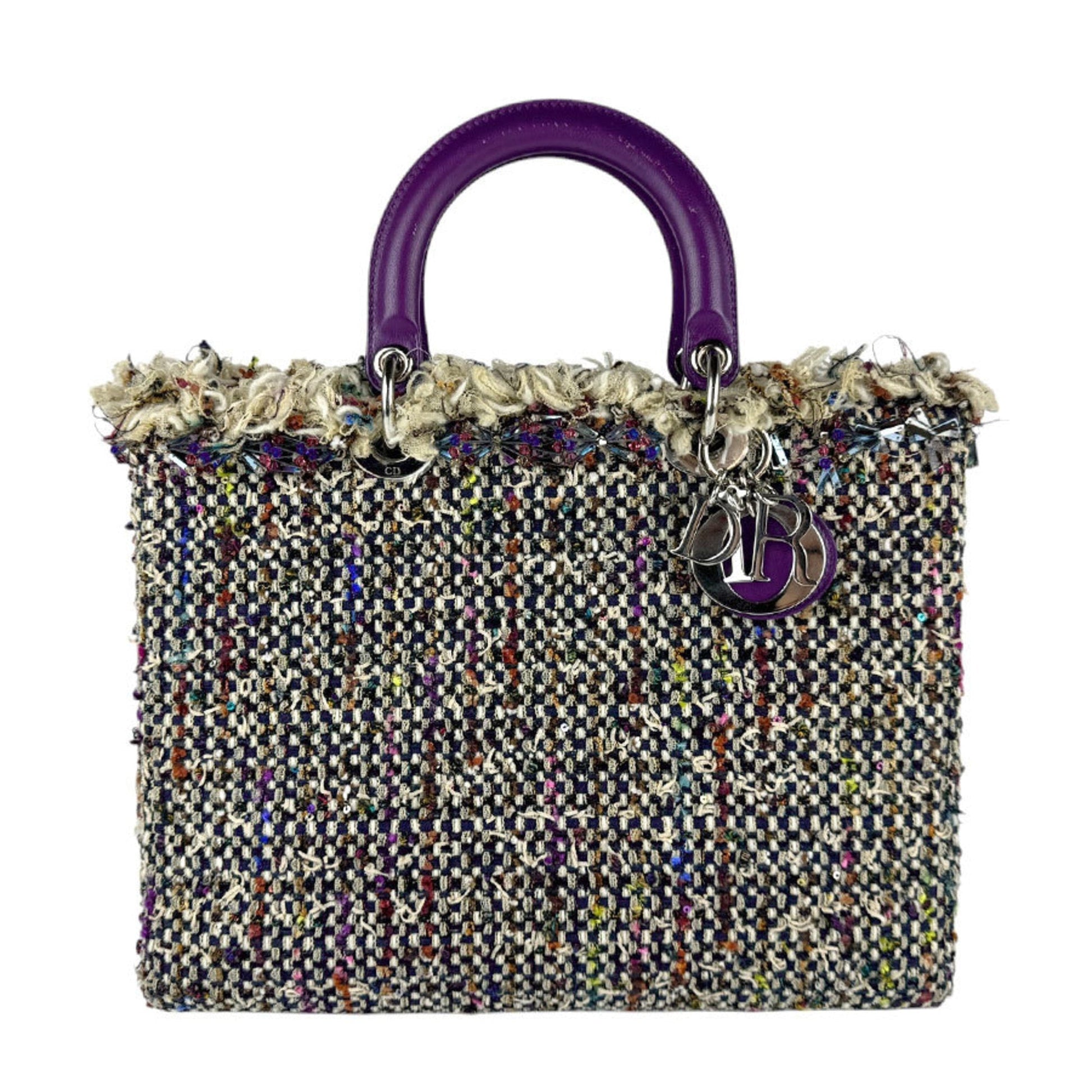 Christian Dior Multi-Color Purple Tweed Leather Handbag Shoulder Bag  