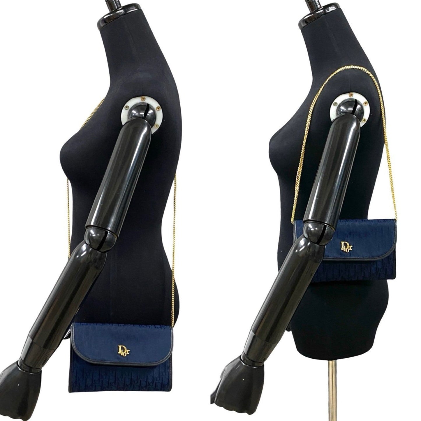 Christian Dior Navy Canvas Leather Pochette Shoulder Bag  