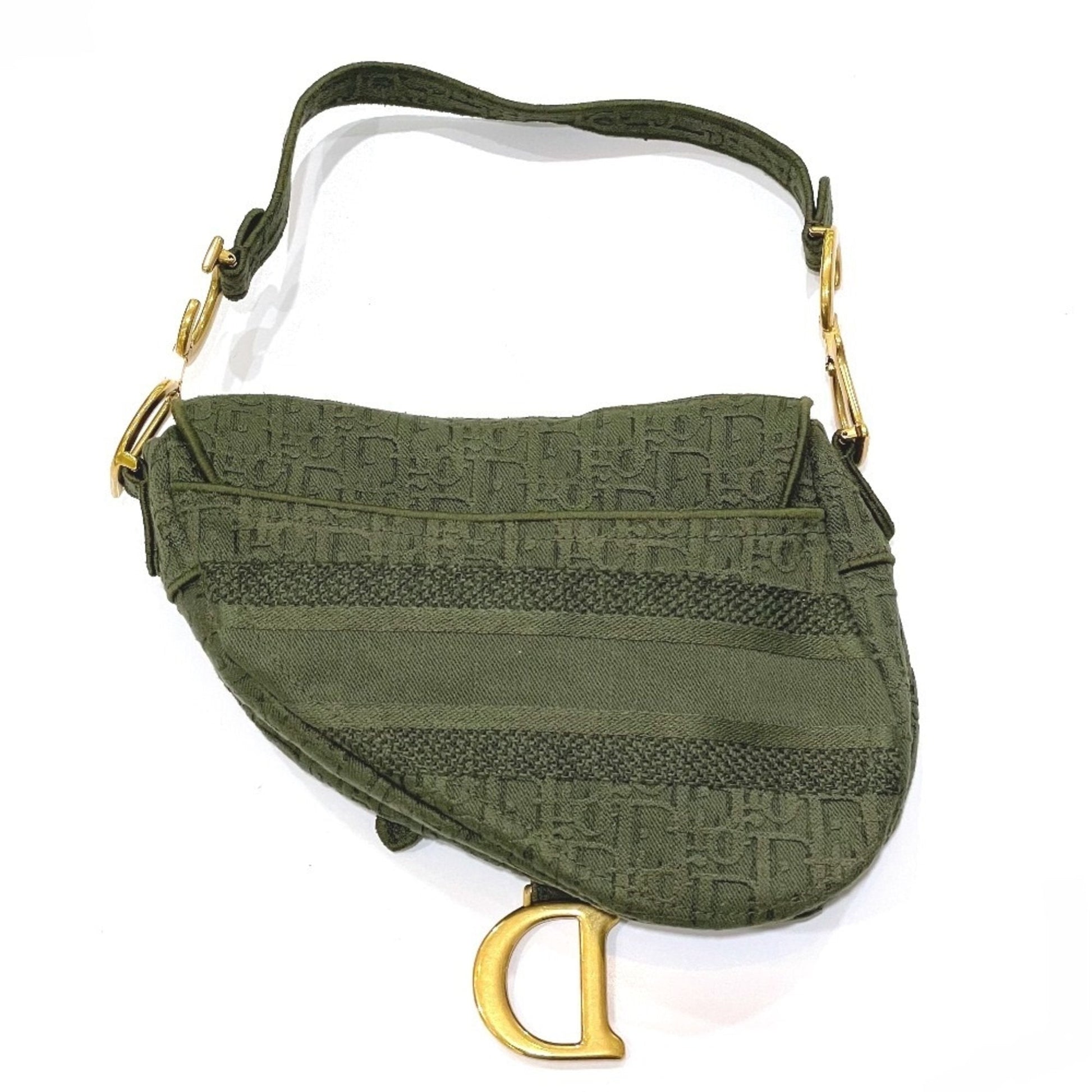 Christian Dior Khaki Canvas Handbag Saddle Bag  