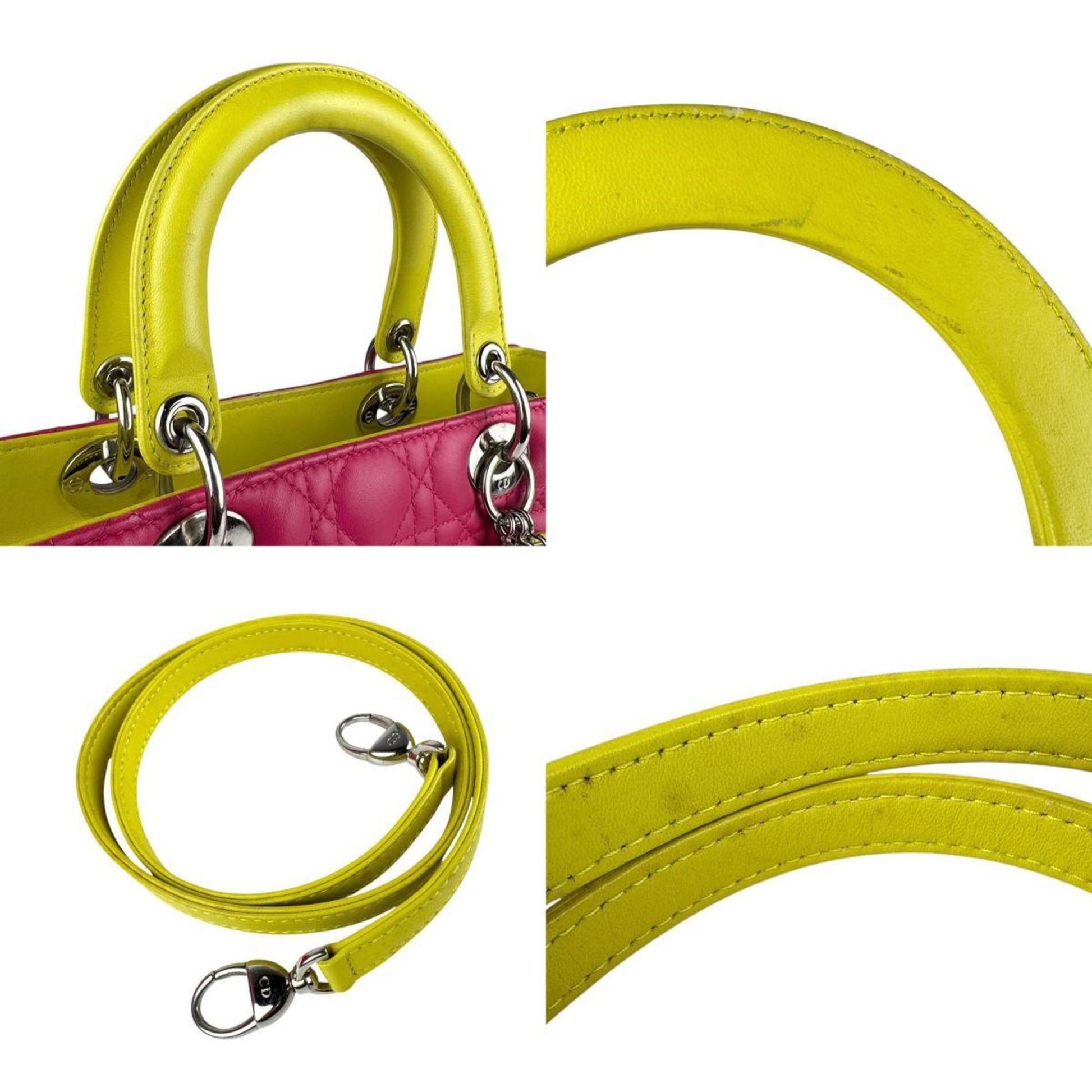Christian Dior Blue Pink Yellow Leather Handbag Shoulder Bag  