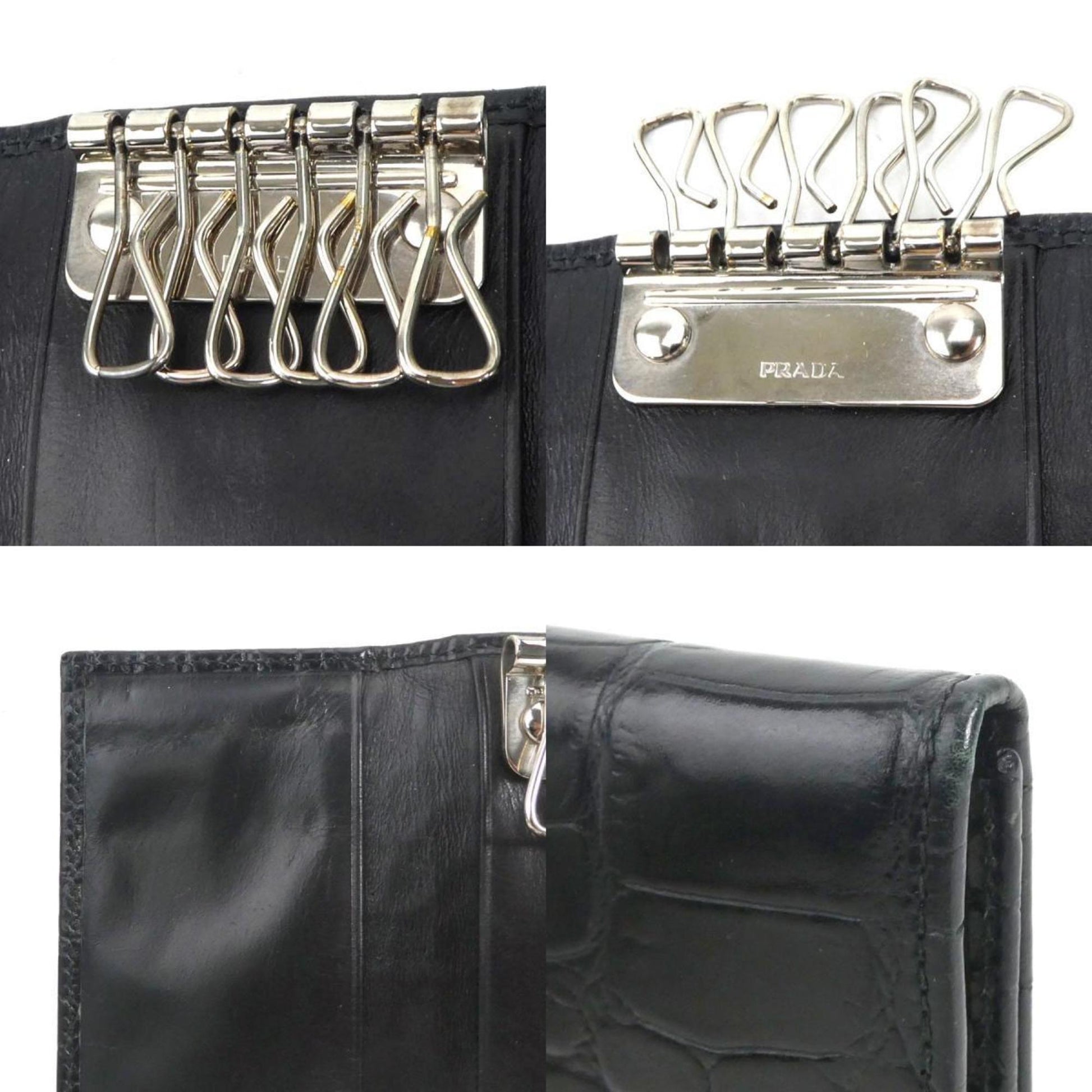 Prada key case embossed leather black unisex Luxury Handbag