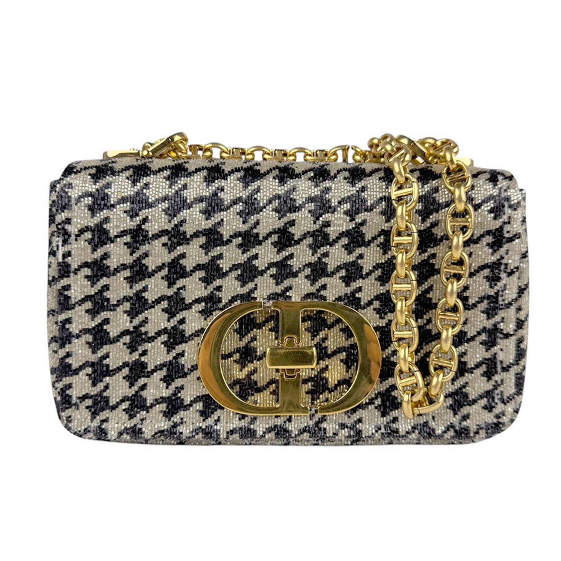 Christian Dior Beige Black Beads Shoulder Bag  