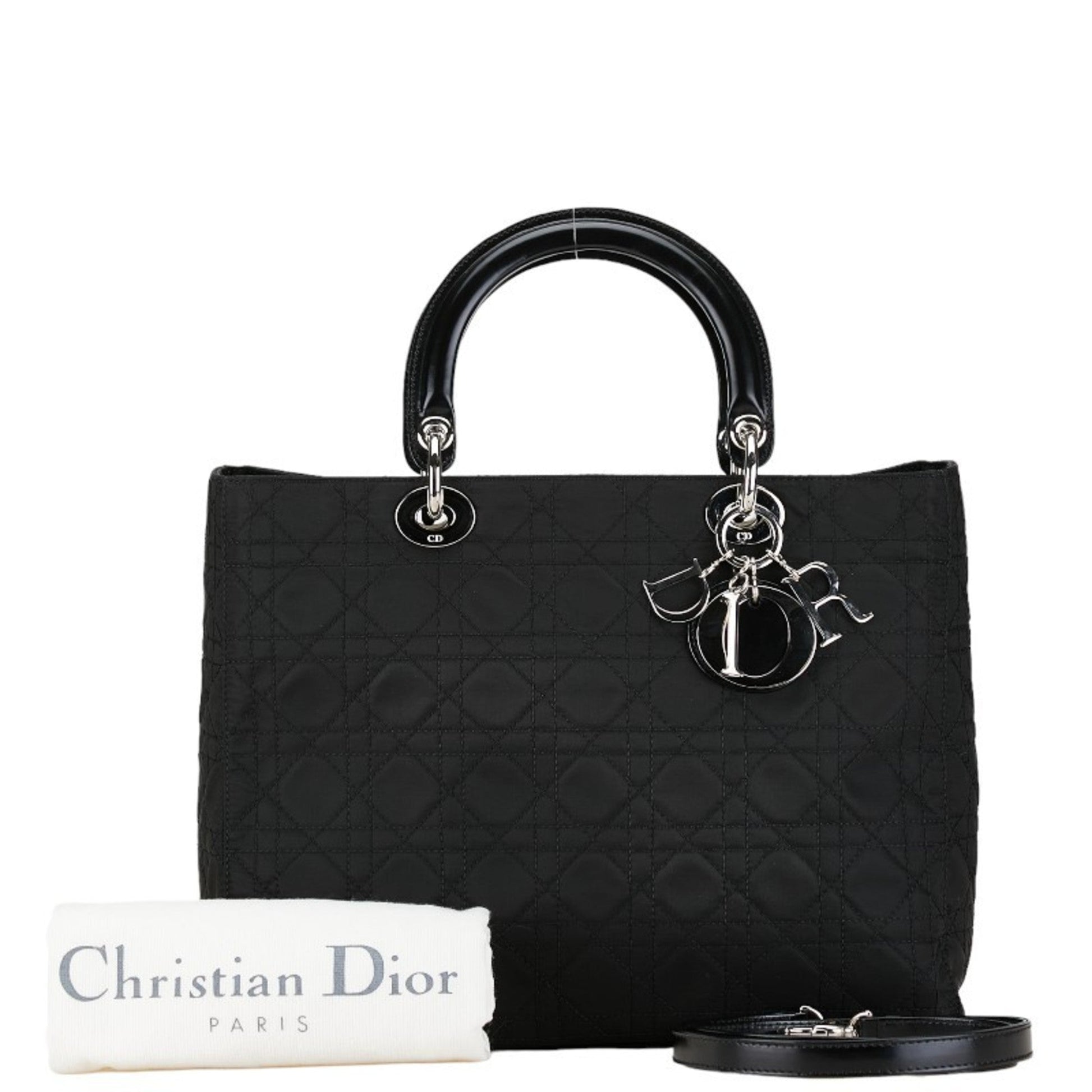 Christian Dior Black Cotton Leather Handbag Pochette Pouch Shoulder Bag  