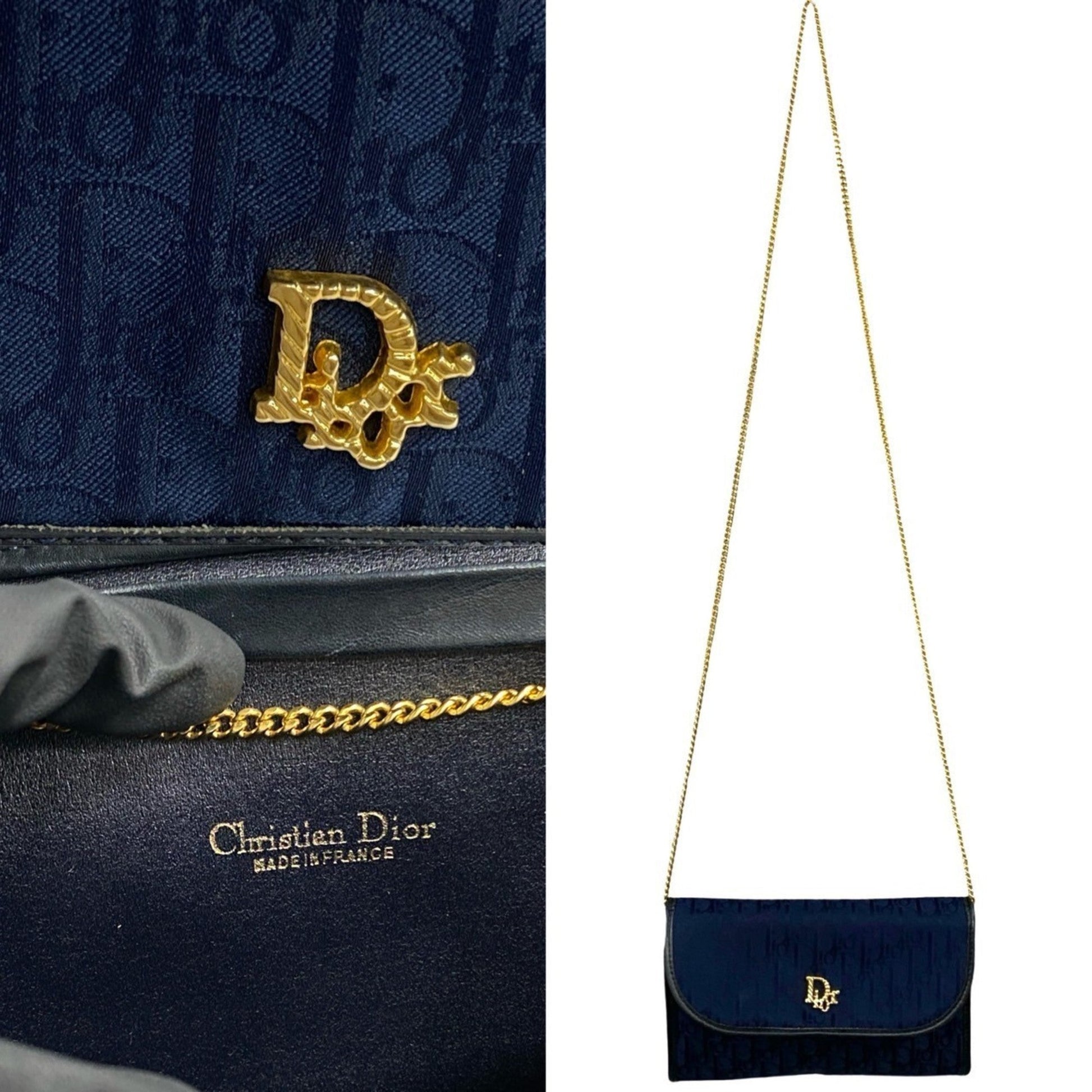 Christian Dior Navy Canvas Leather Pochette Shoulder Bag  
