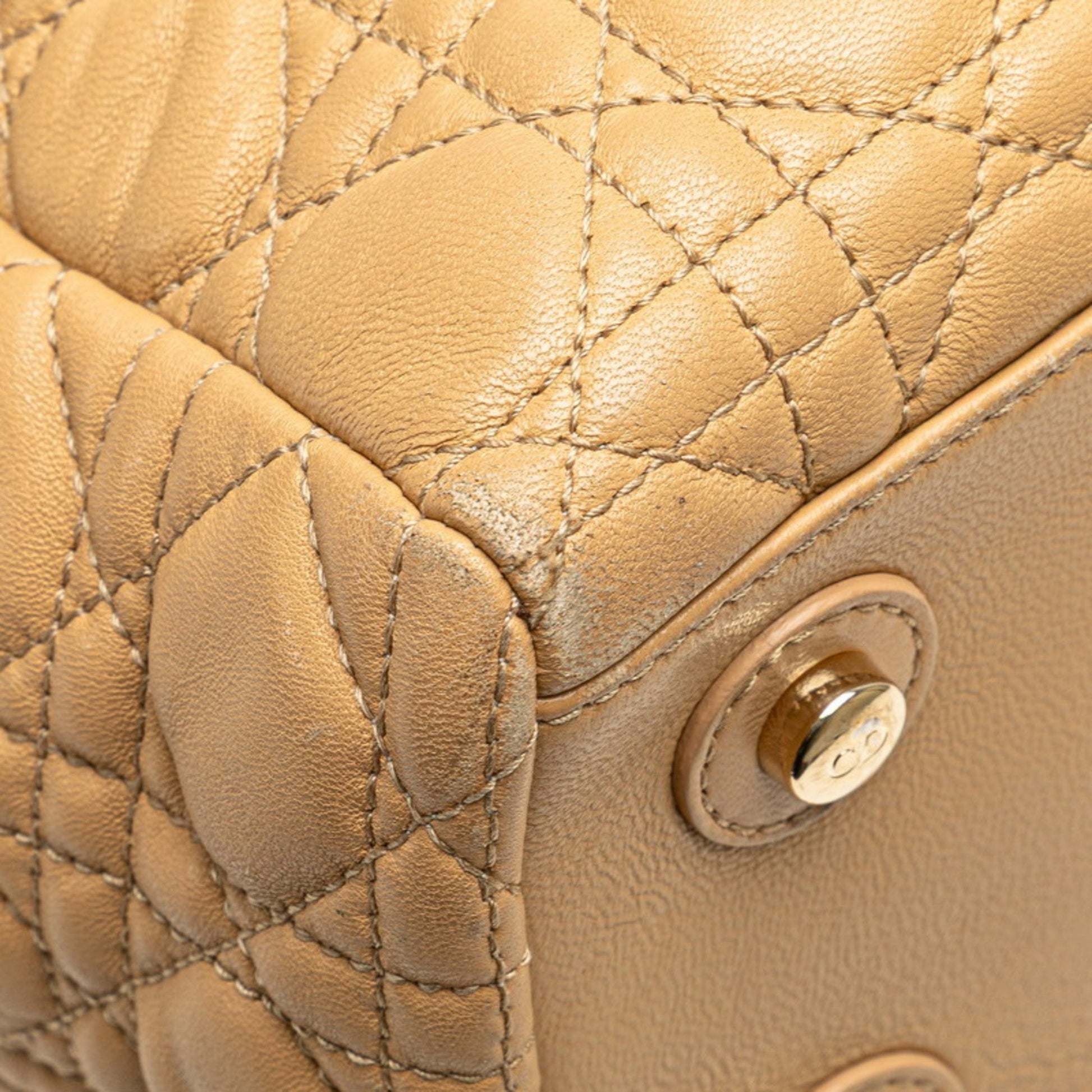 Christian Dior Lady Dior Beige Brown Leather Handbag Tote Bag  
