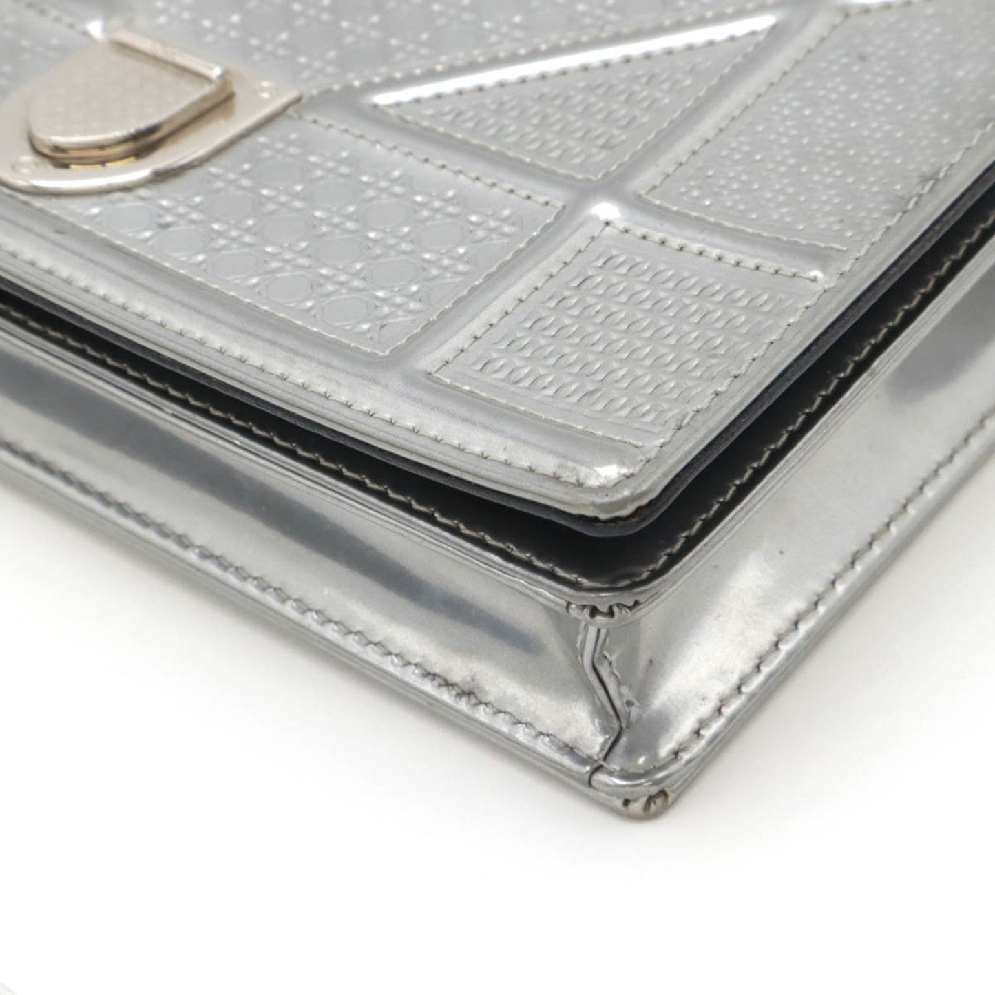 Christian Dior Silver Patent Leather Clutch Bag Pochette  
