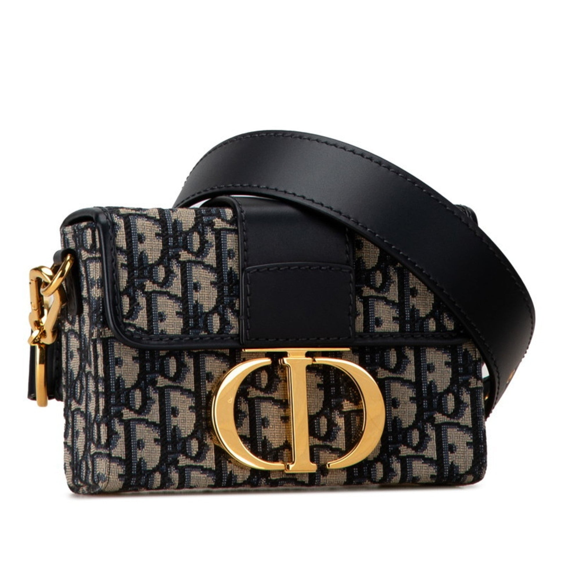 Christian Dior Beige Navy Jacquard Leather Shoulder Bag  