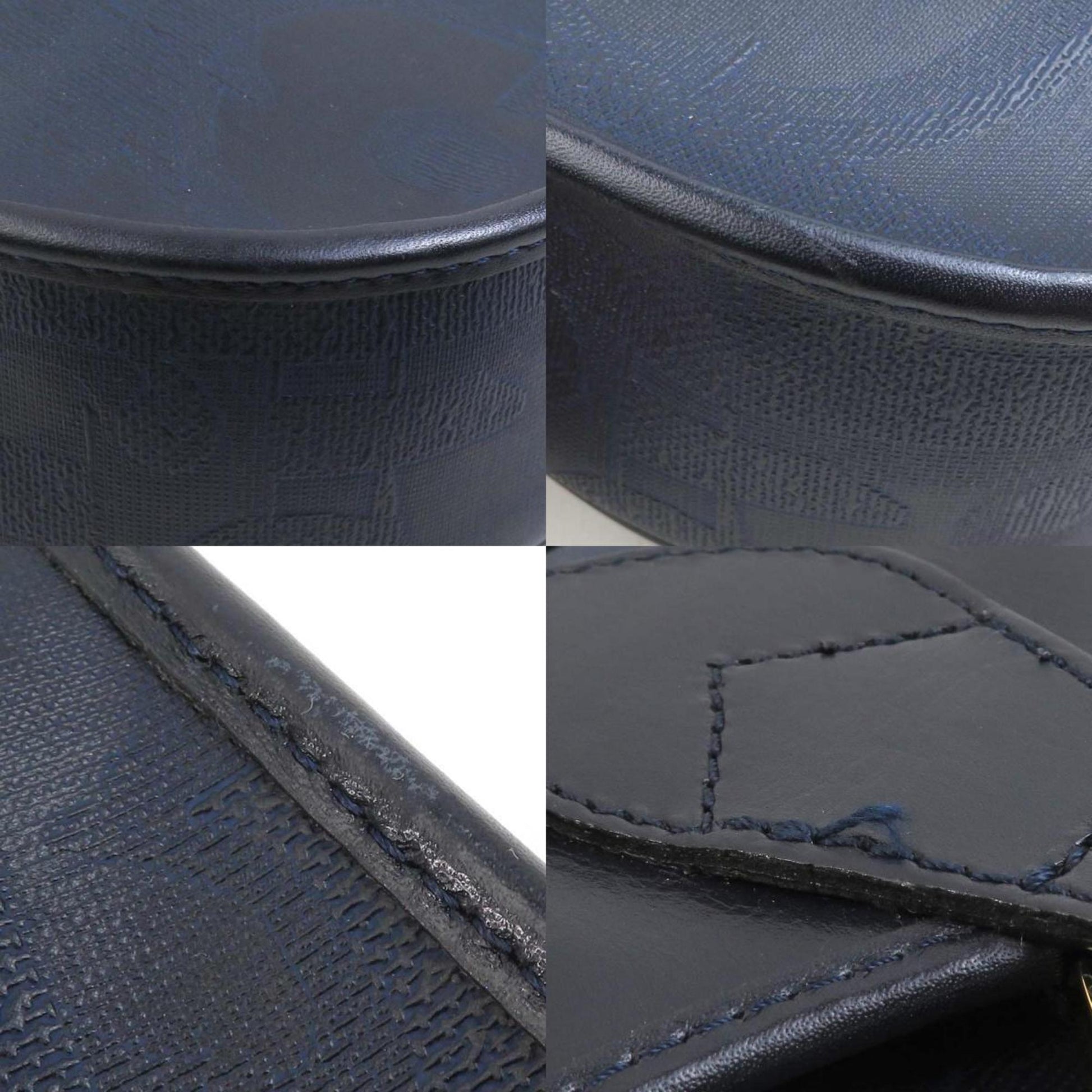 Christian Dior Navy Coated Canvas Leather Shoulder Bag  