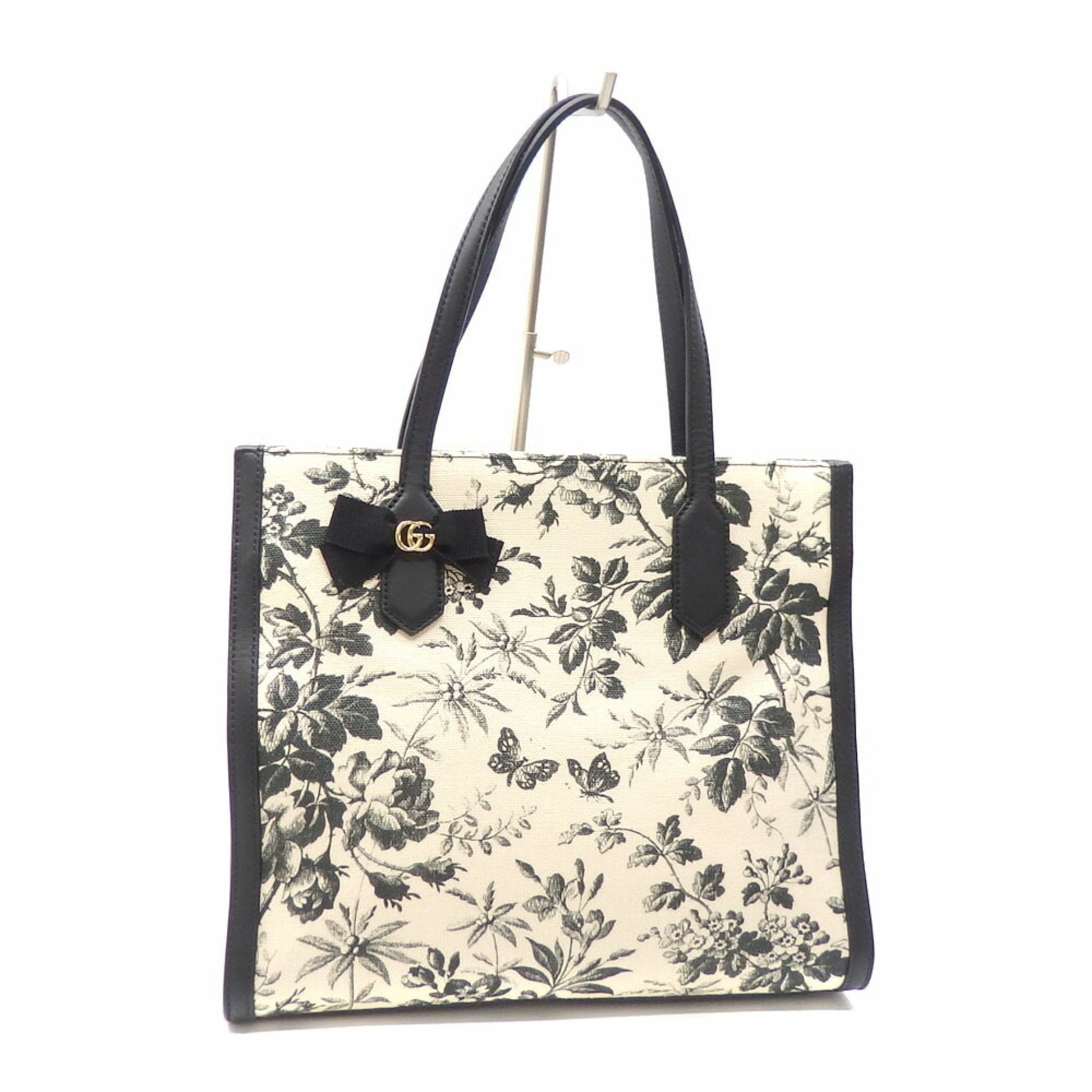 Gucci Butterfly Black Leather Canvas Tote