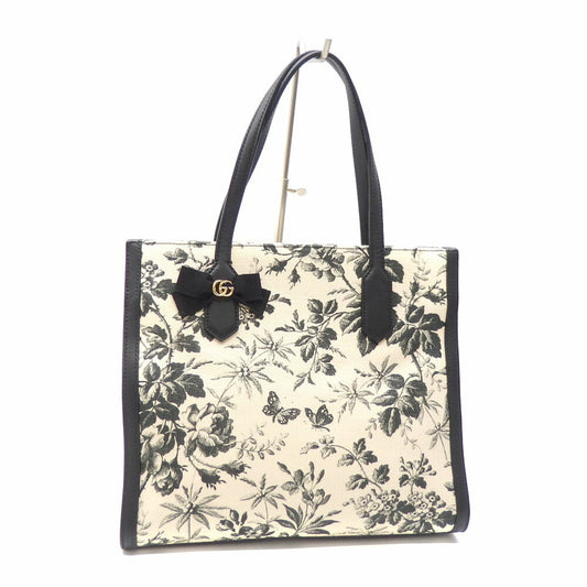 Gucci Butterfly Black Leather Canvas Tote