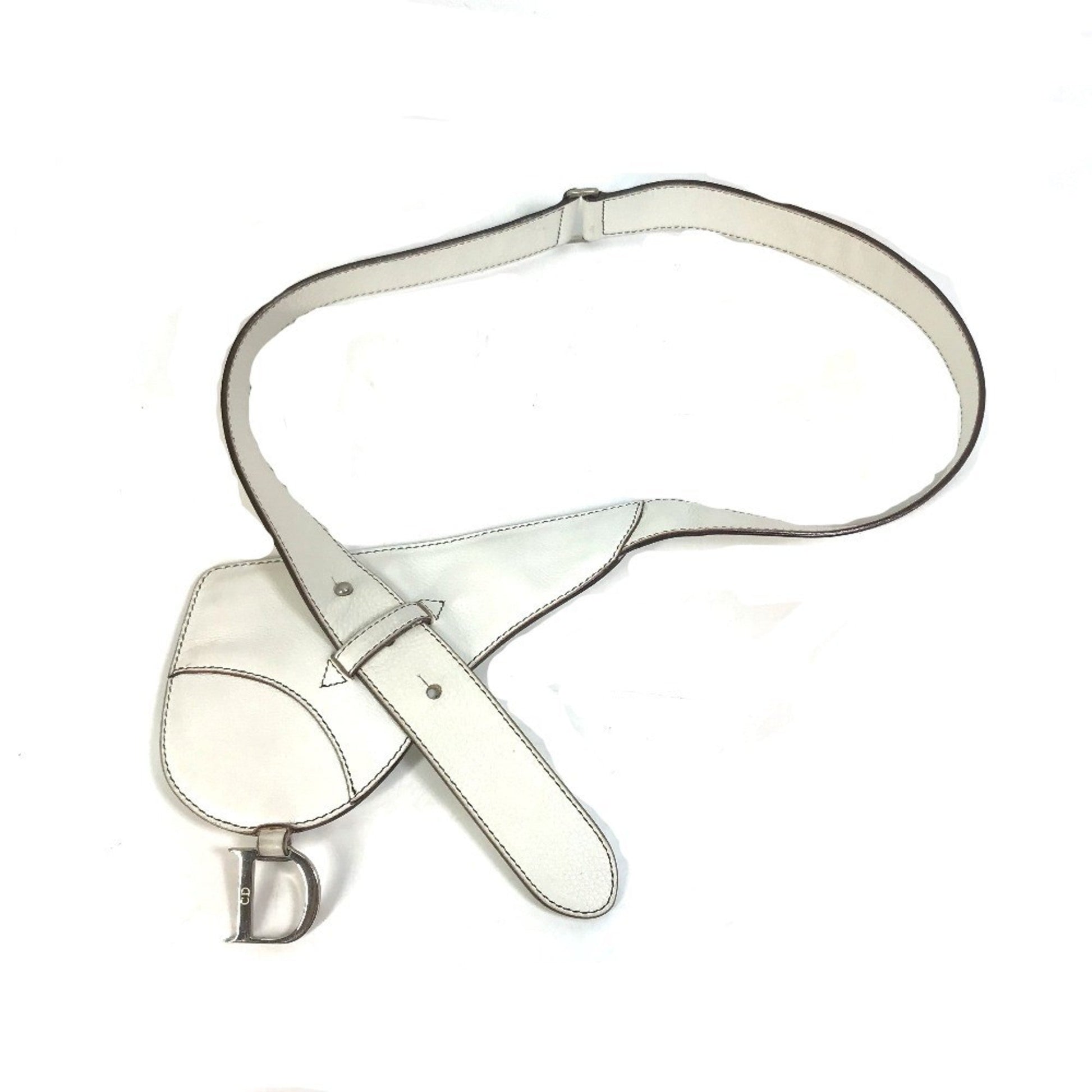 Christian Dior White Leather Fanny Pack Pouch Saddle Bag  