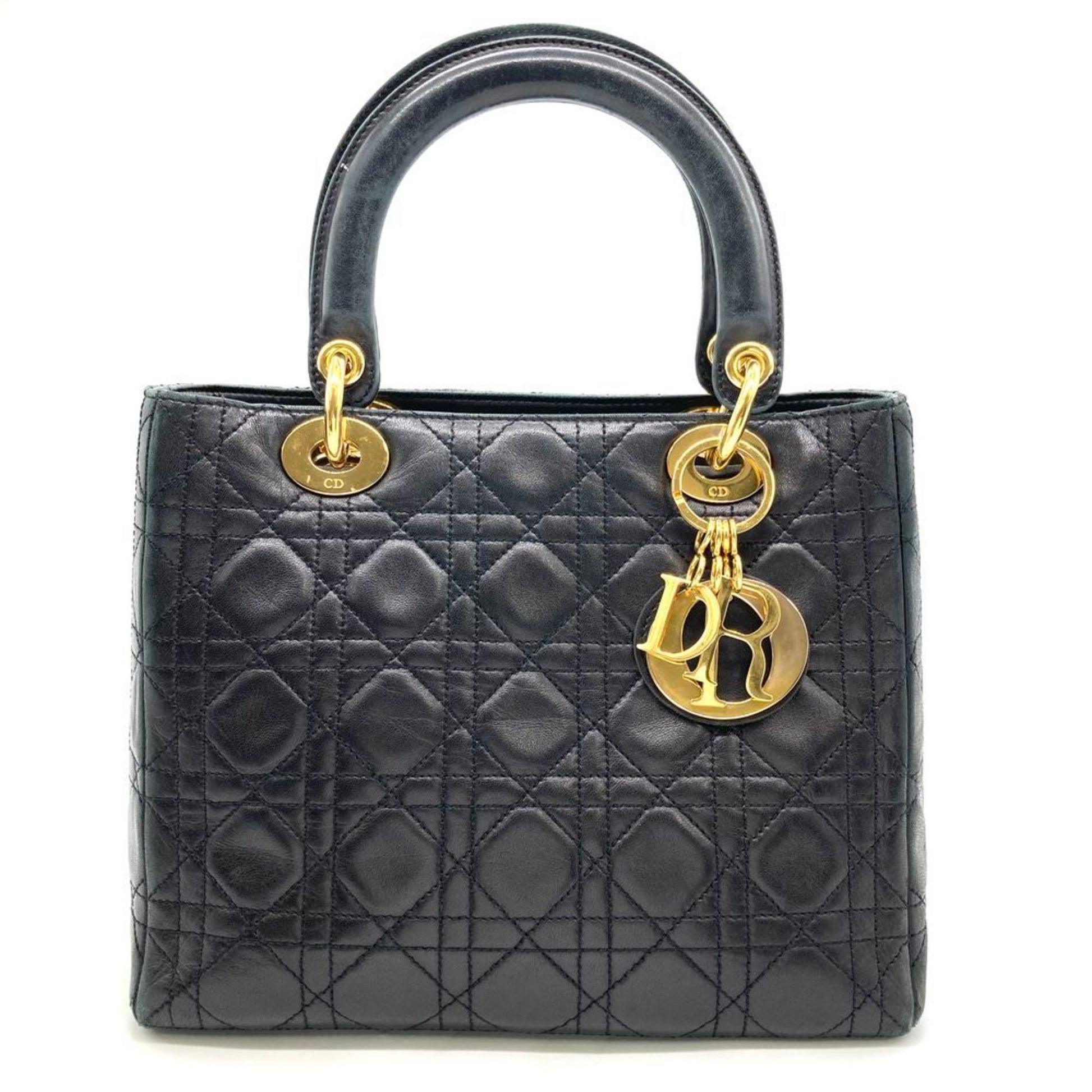 Christian Dior Lady Dior Black Leather Handbag  