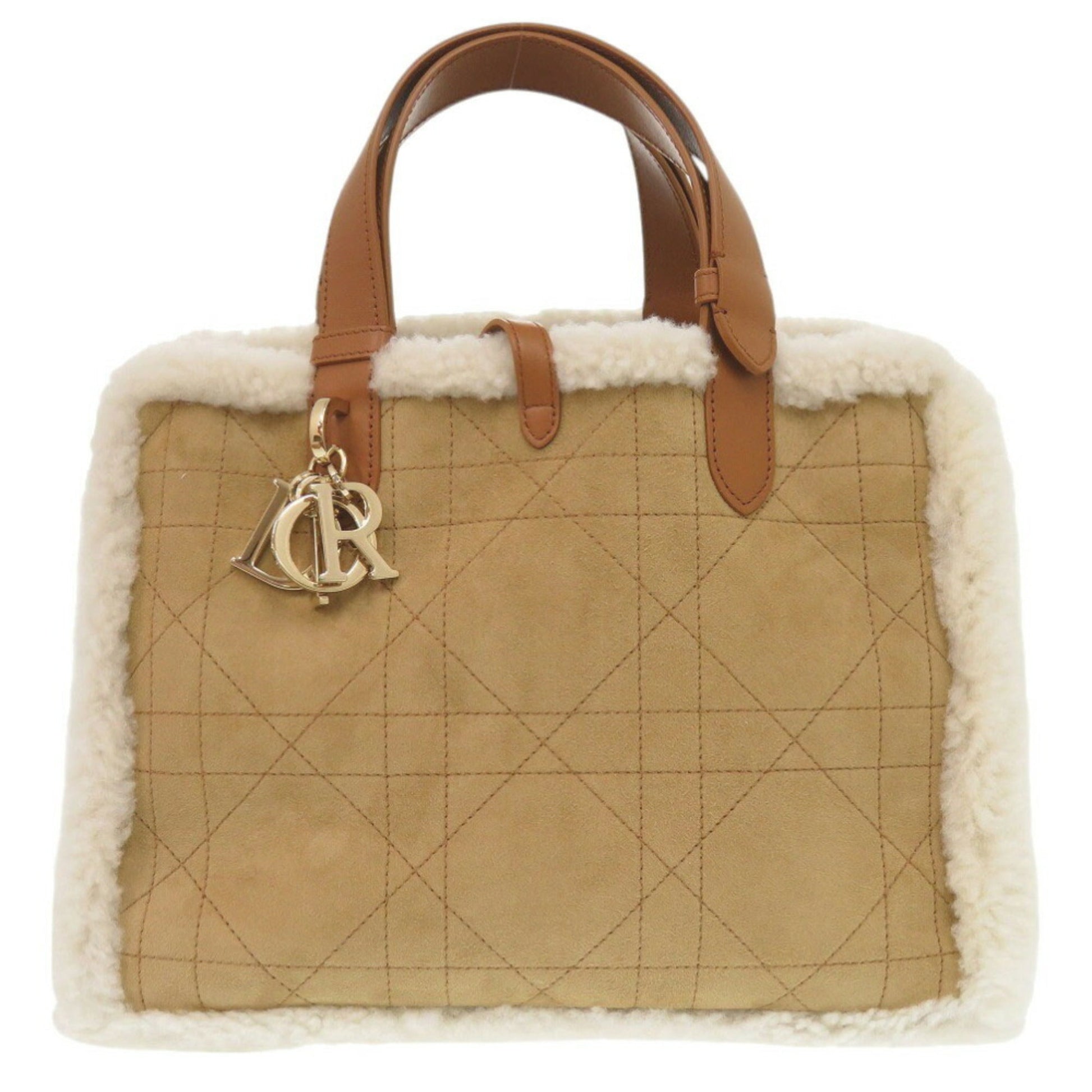 Christian Dior Brown White Leather Leather Handbag  