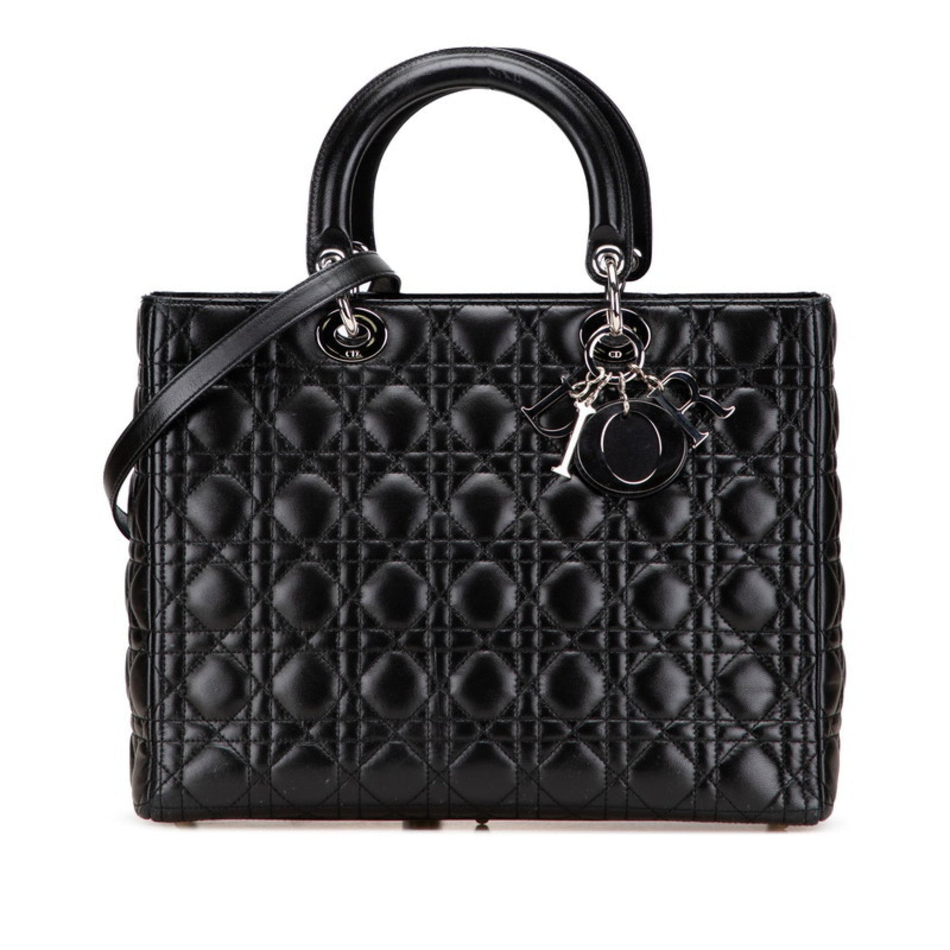 Christian Dior Lady Dior Black Leather Handbag Shoulder Bag  