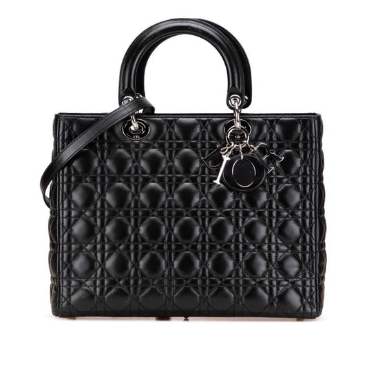 Christian Dior Lady Dior Black Leather Handbag Shoulder Bag  