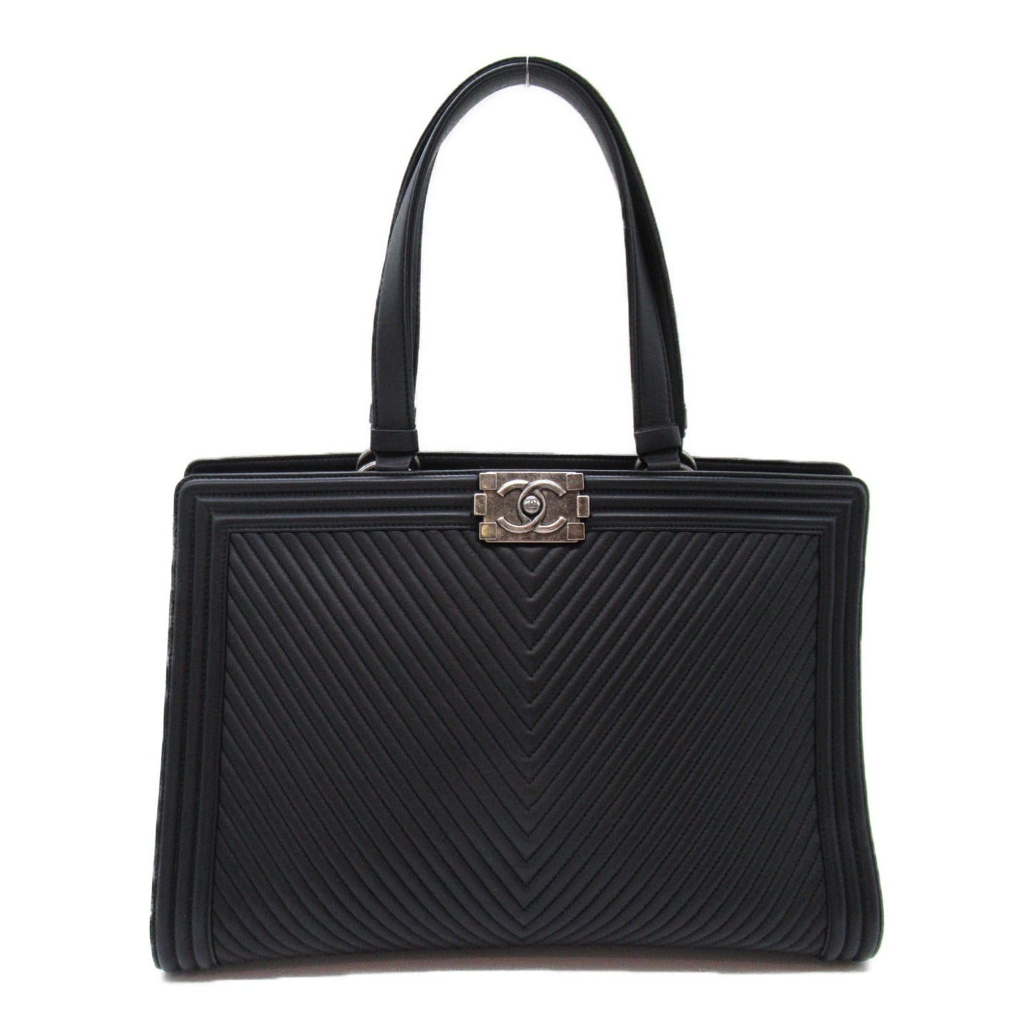 CHANEL Boy Chanel V stitch Tote Bag Black Lambskin sheep leather