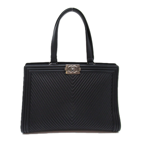 CHANEL Boy Chanel V stitch Tote Bag Black Lambskin sheep leather