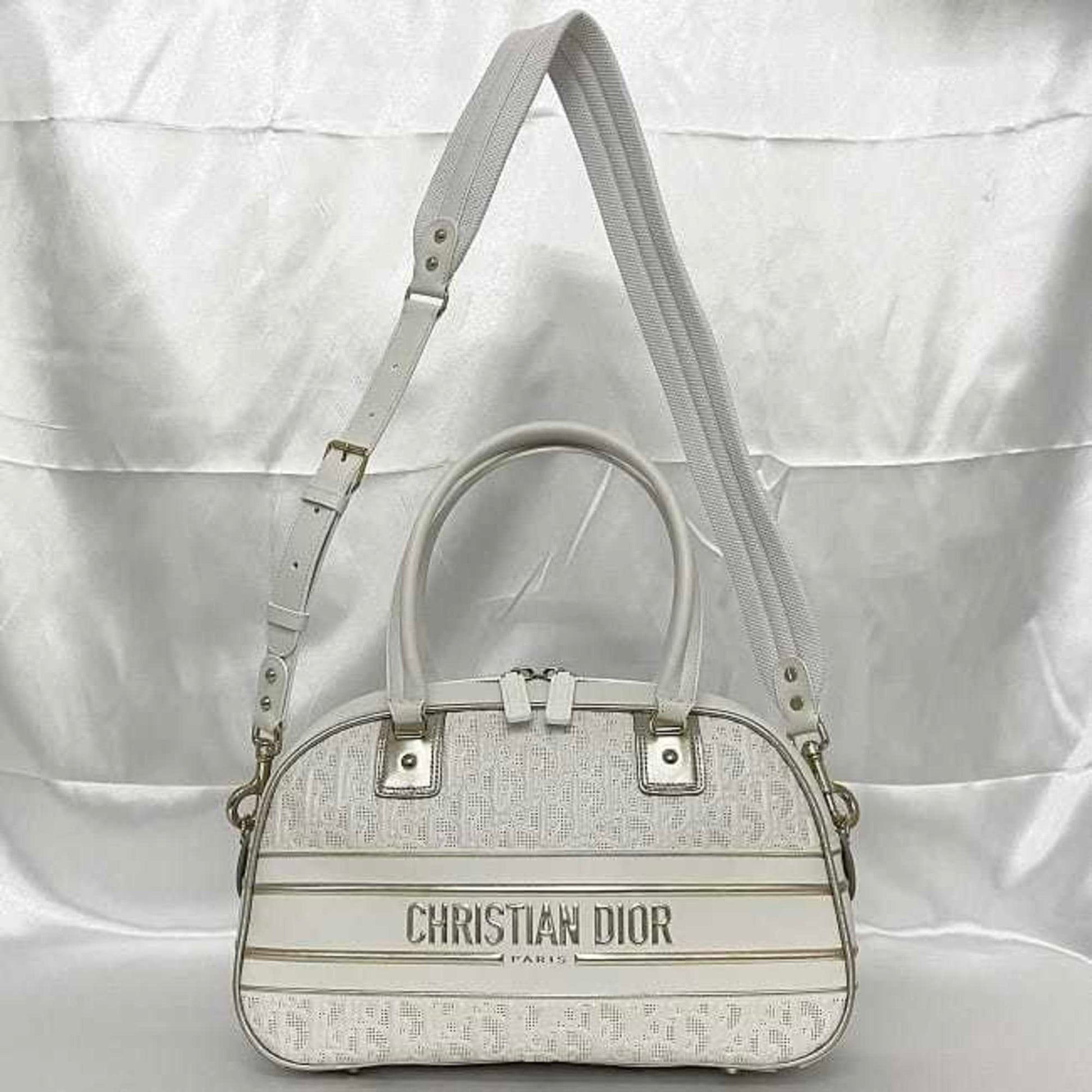 Christian Dior Trotter White Leather Rubber Boston Bag Handbag  