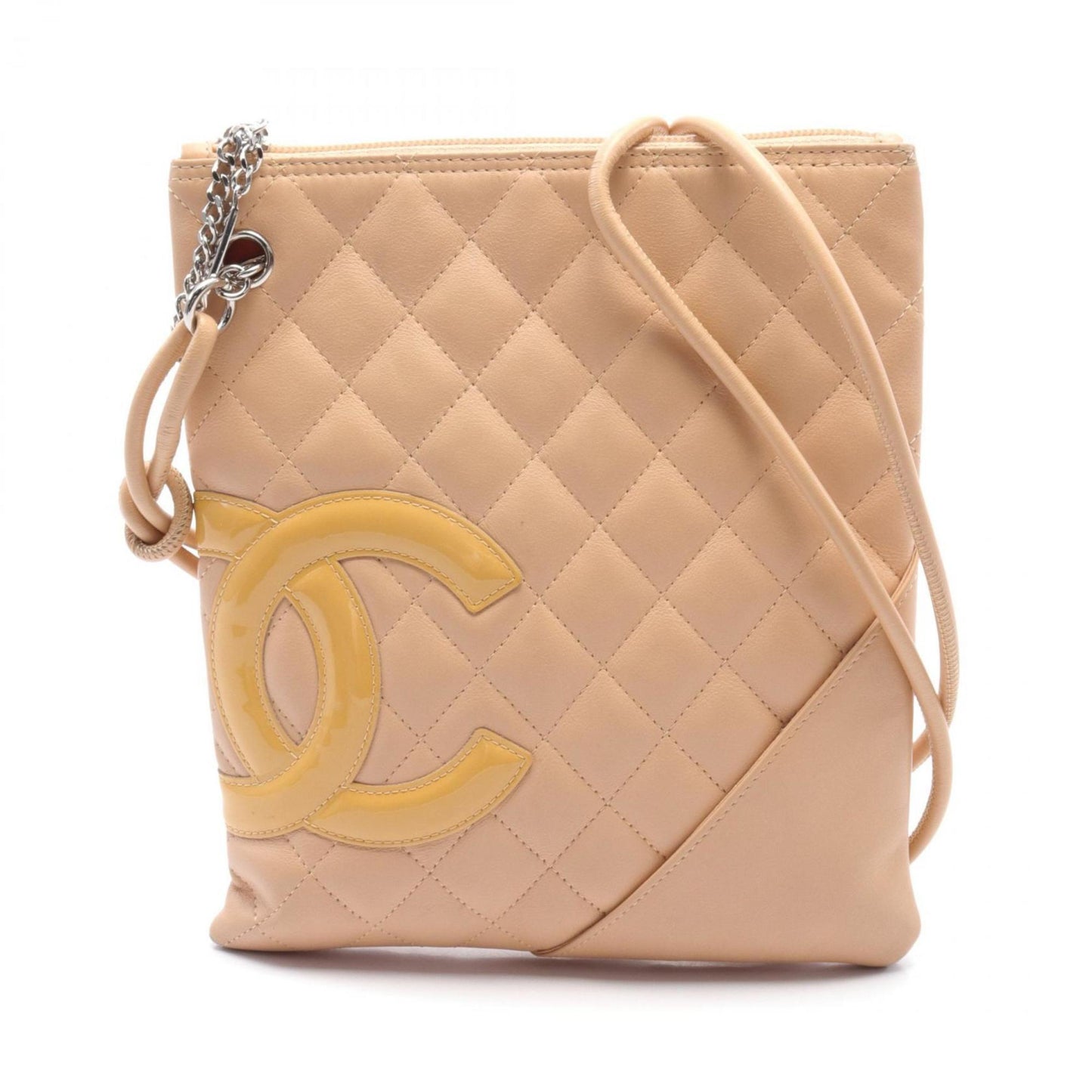 CHANEL Cambon Line Shoulder Bag Leather Patent Women s Beige A29793