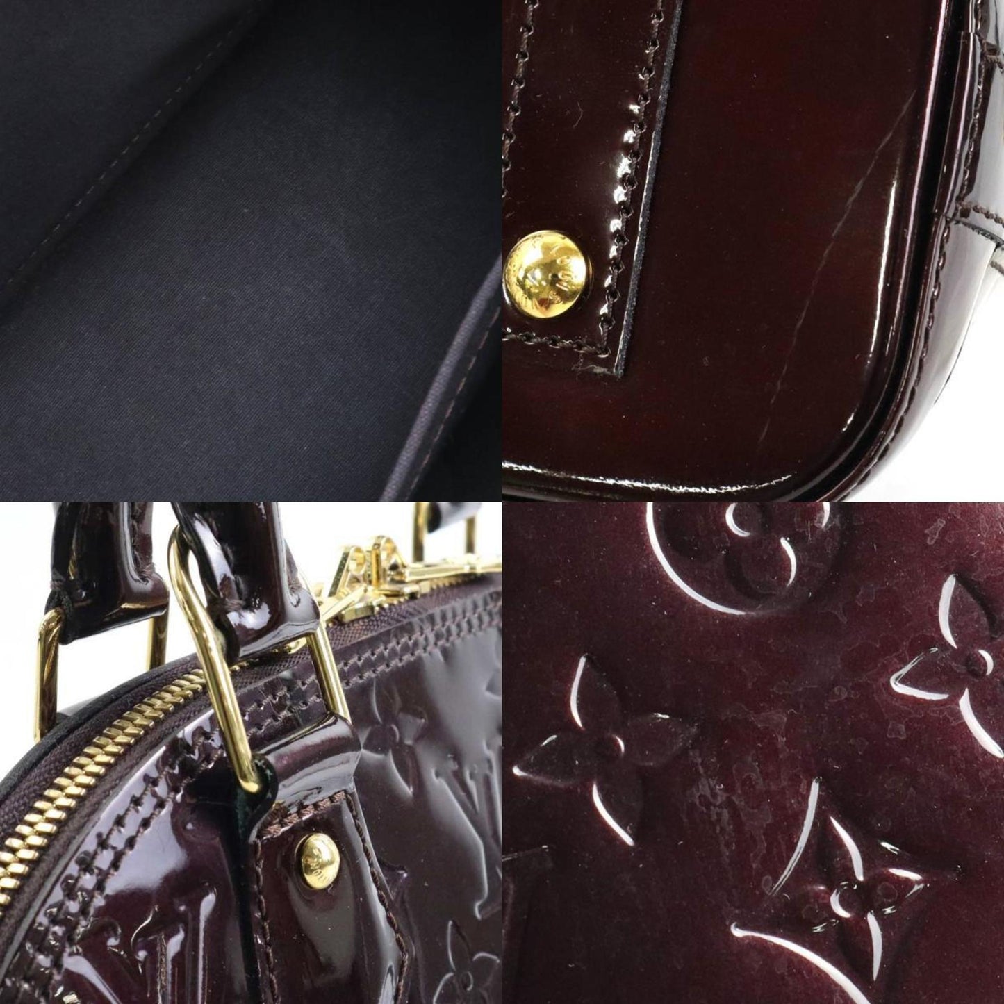 LOUIS VUITTON Handbag Crossbody Shoulder Bag Monogram Vernis Alma BB Patent Leather Amaranto Gold Women's