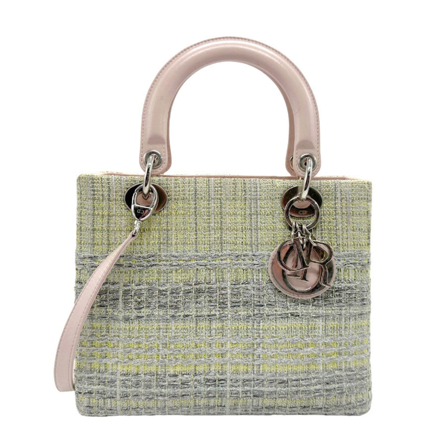 Christian Dior Silver Tweed Leather Handbag Shoulder Bag  