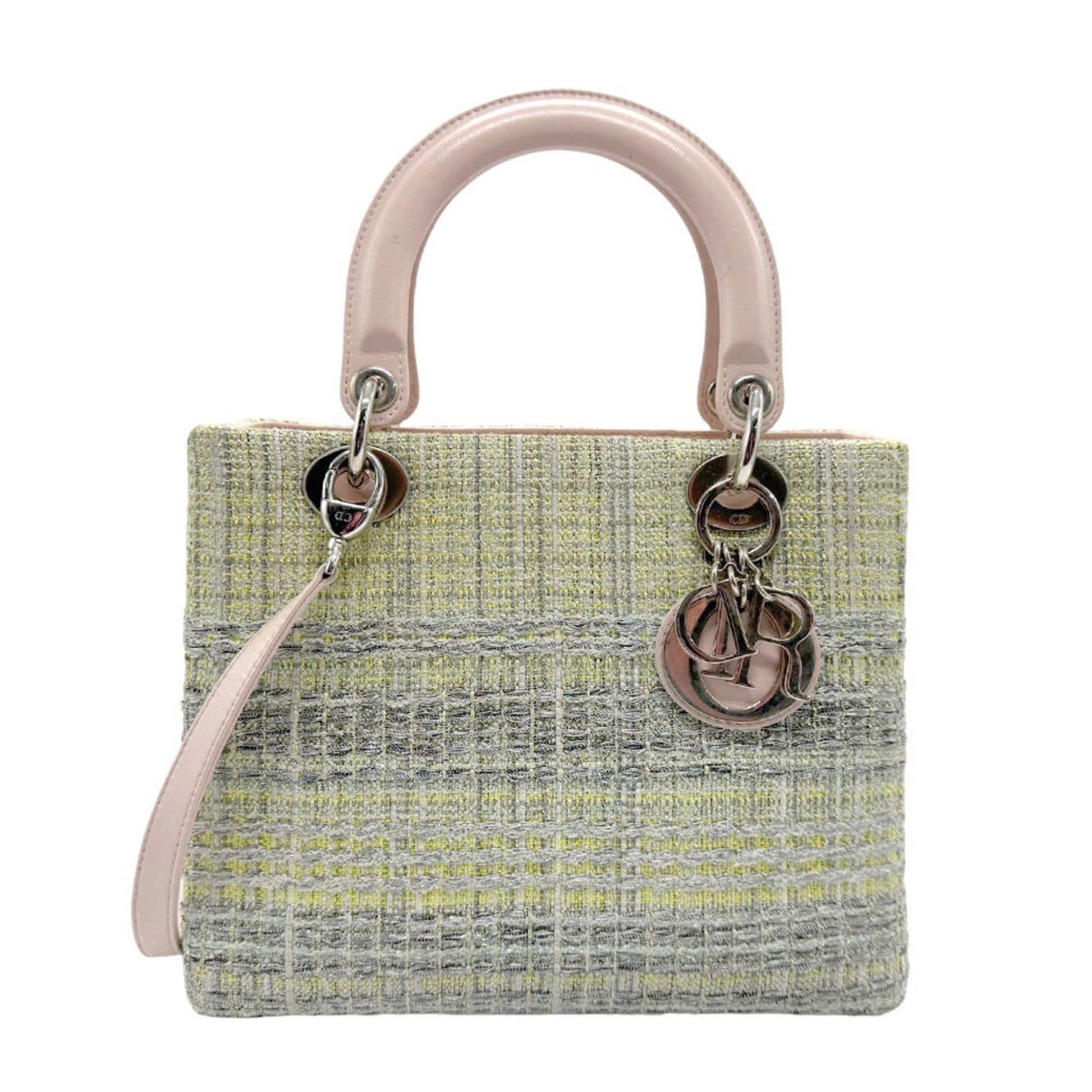 Christian Dior Silver Tweed Leather Handbag Shoulder Bag  