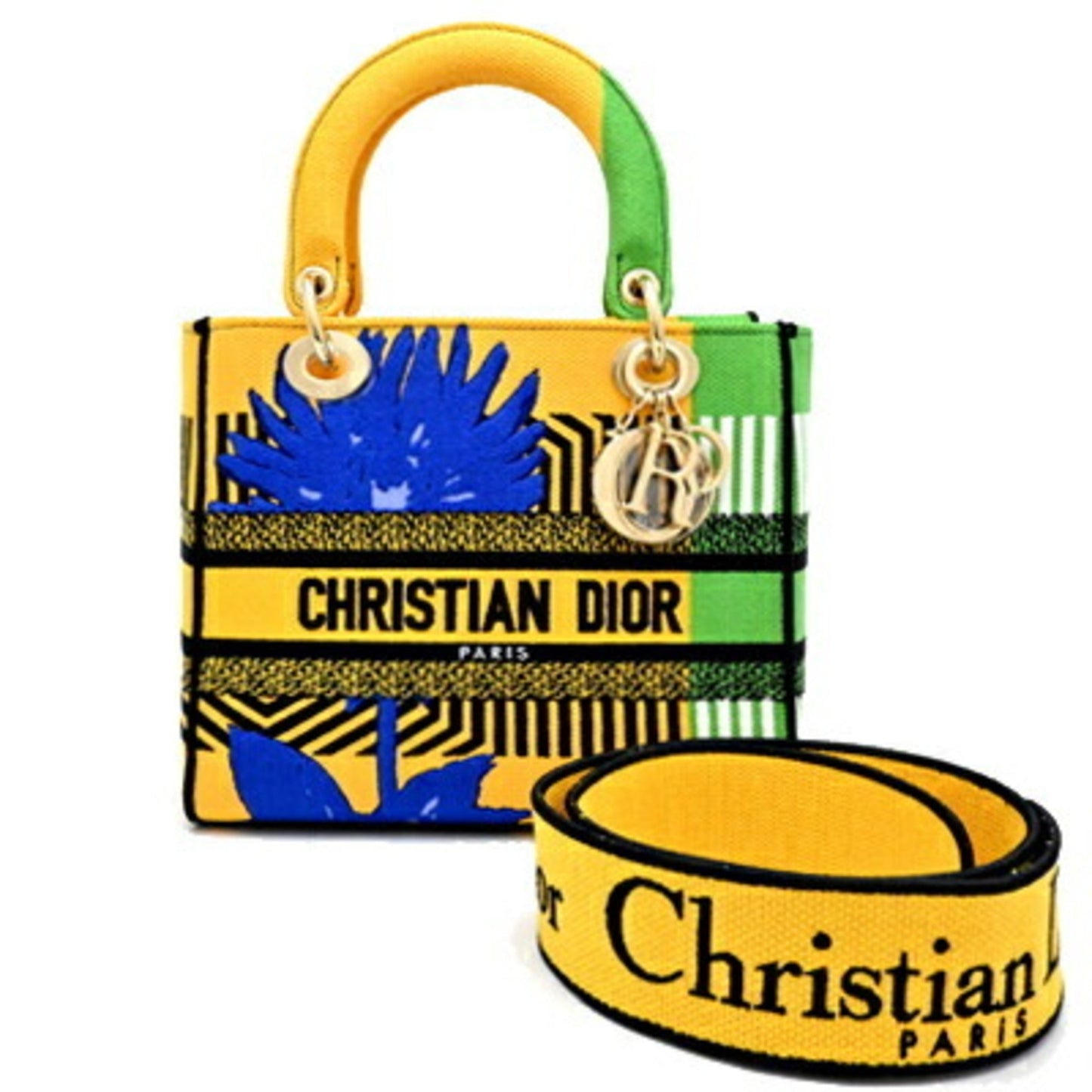 Christian Dior Multi-Color Yellow Canvas Handbag  