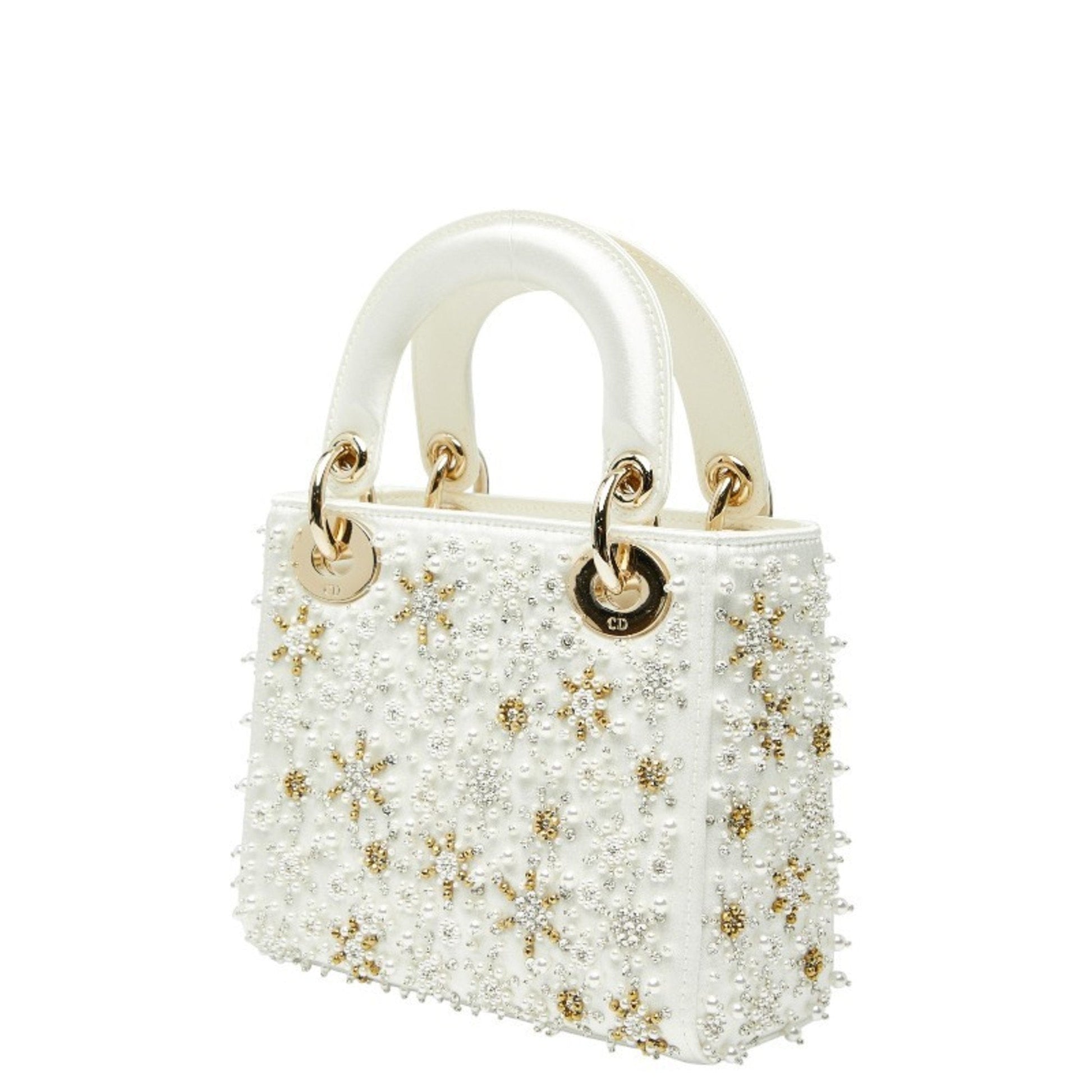 Christian Dior Lady Dior White Silk Handbag Shoulder Bag  