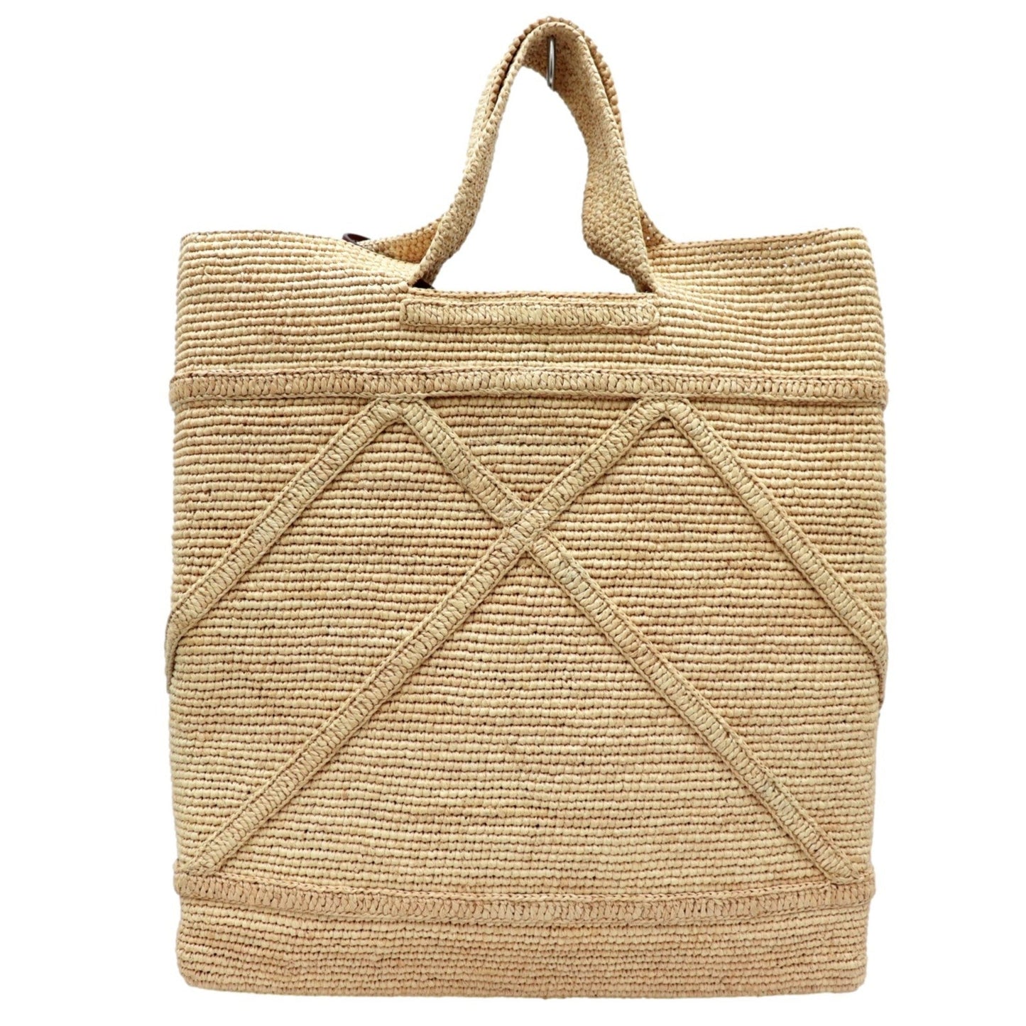 Prada raffia tote Bag ladies beige triangle plate with leather pouch straw Prada