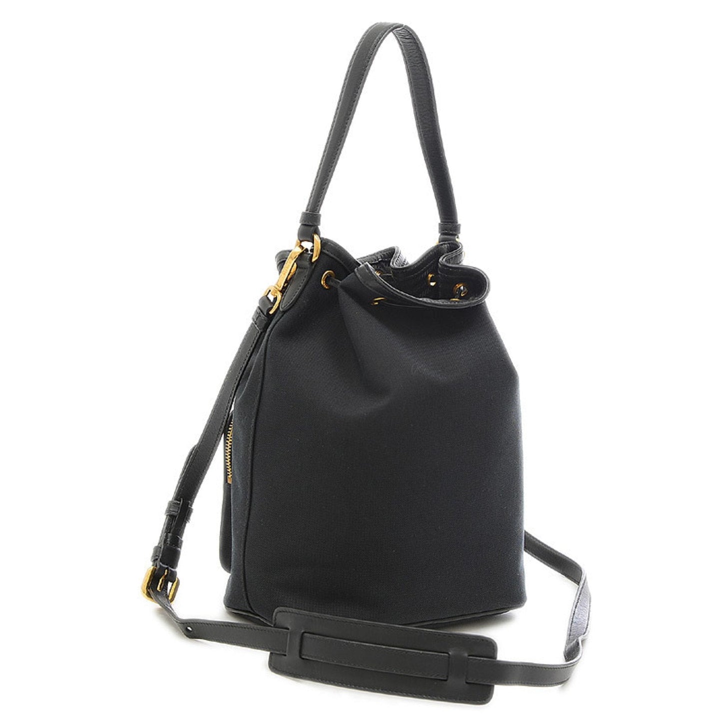 Prada Logo Jacquard Drawstring 2Way Shoulder Ribbon Canvas Black Luxury Handbag