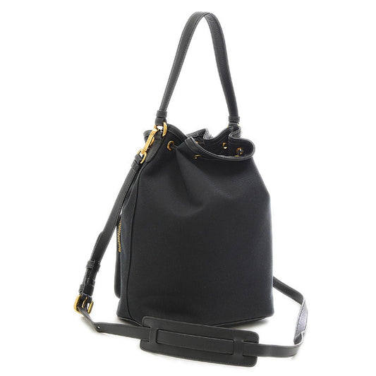 Prada Logo Jacquard Drawstring 2Way Shoulder Ribbon Canvas Black Luxury Handbag