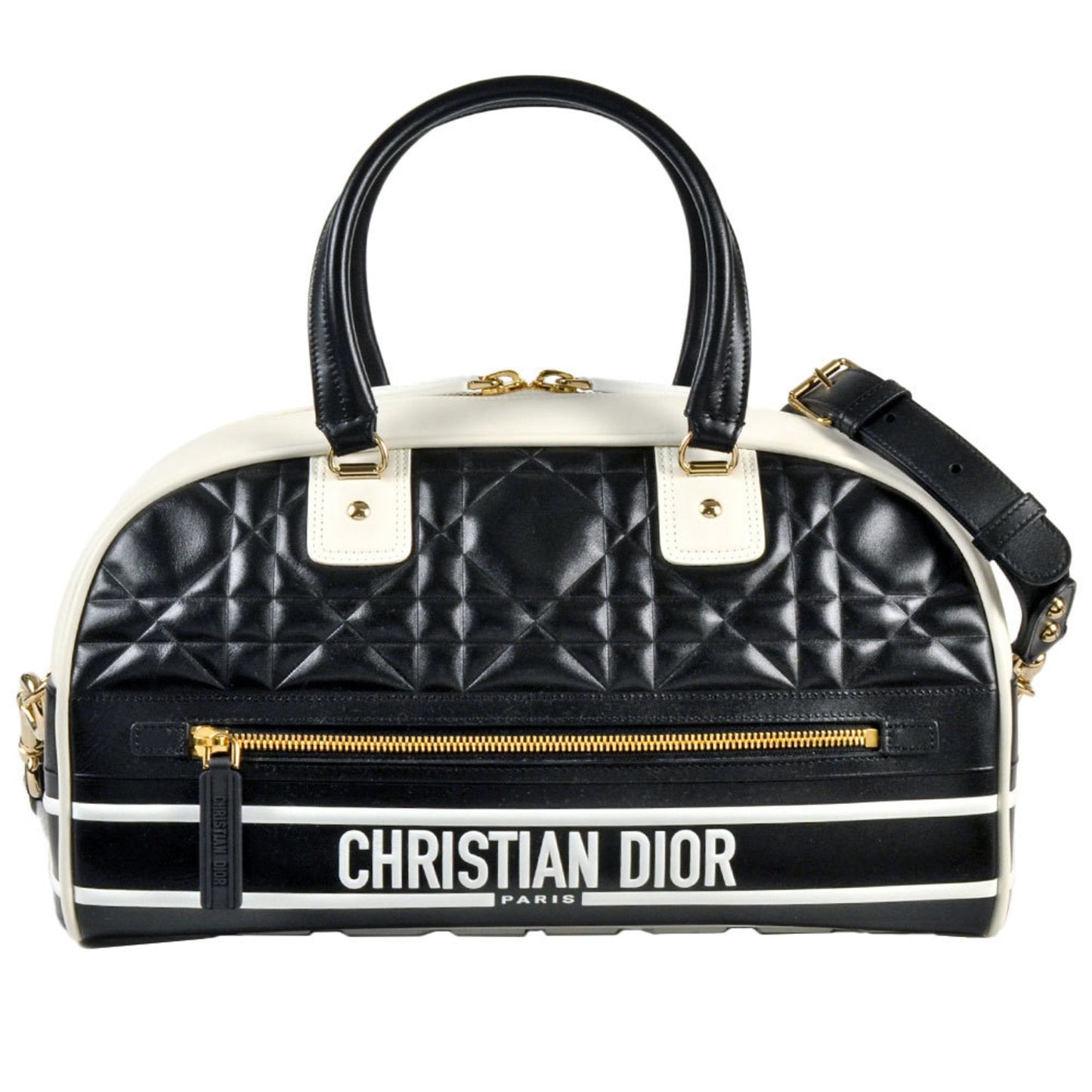 Christian Dior Black White Leather Handbag  