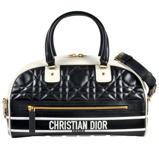 Christian Dior Black White Leather Handbag  