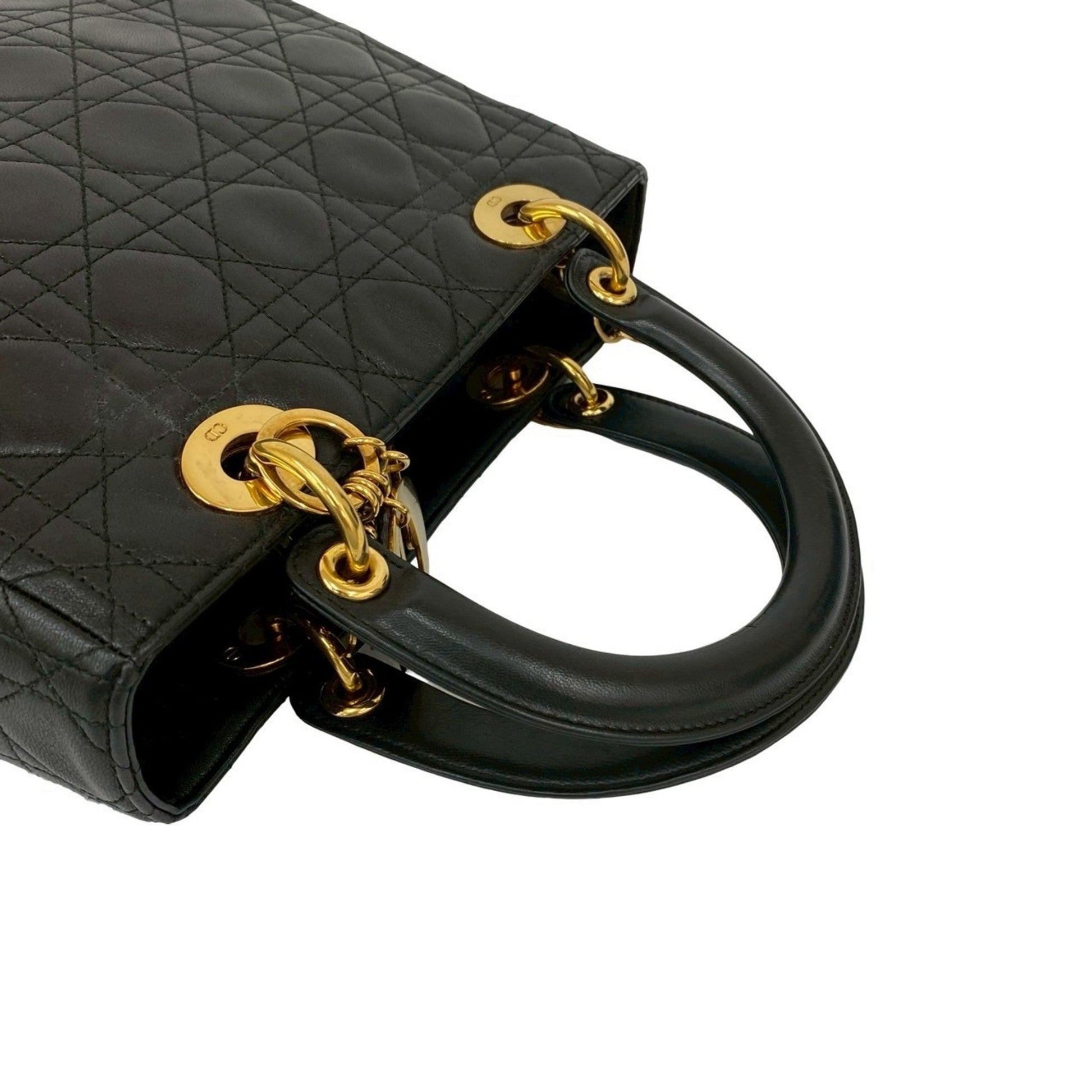 Christian Dior Black Leather Handbag Tote Bag  