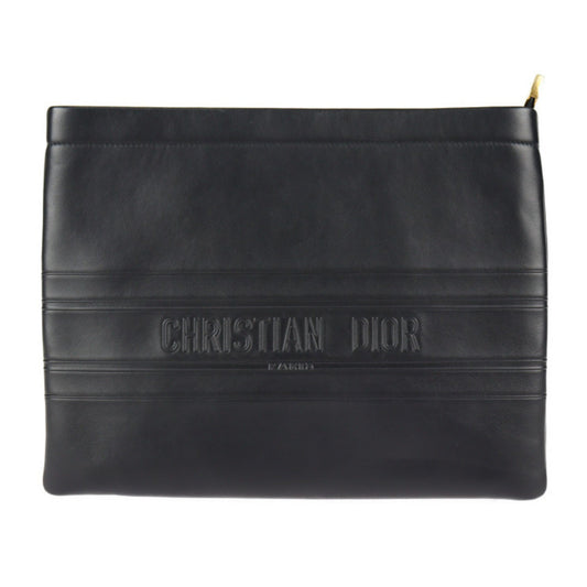 Christian Dior Black Leather Clutch Bag Handbag  