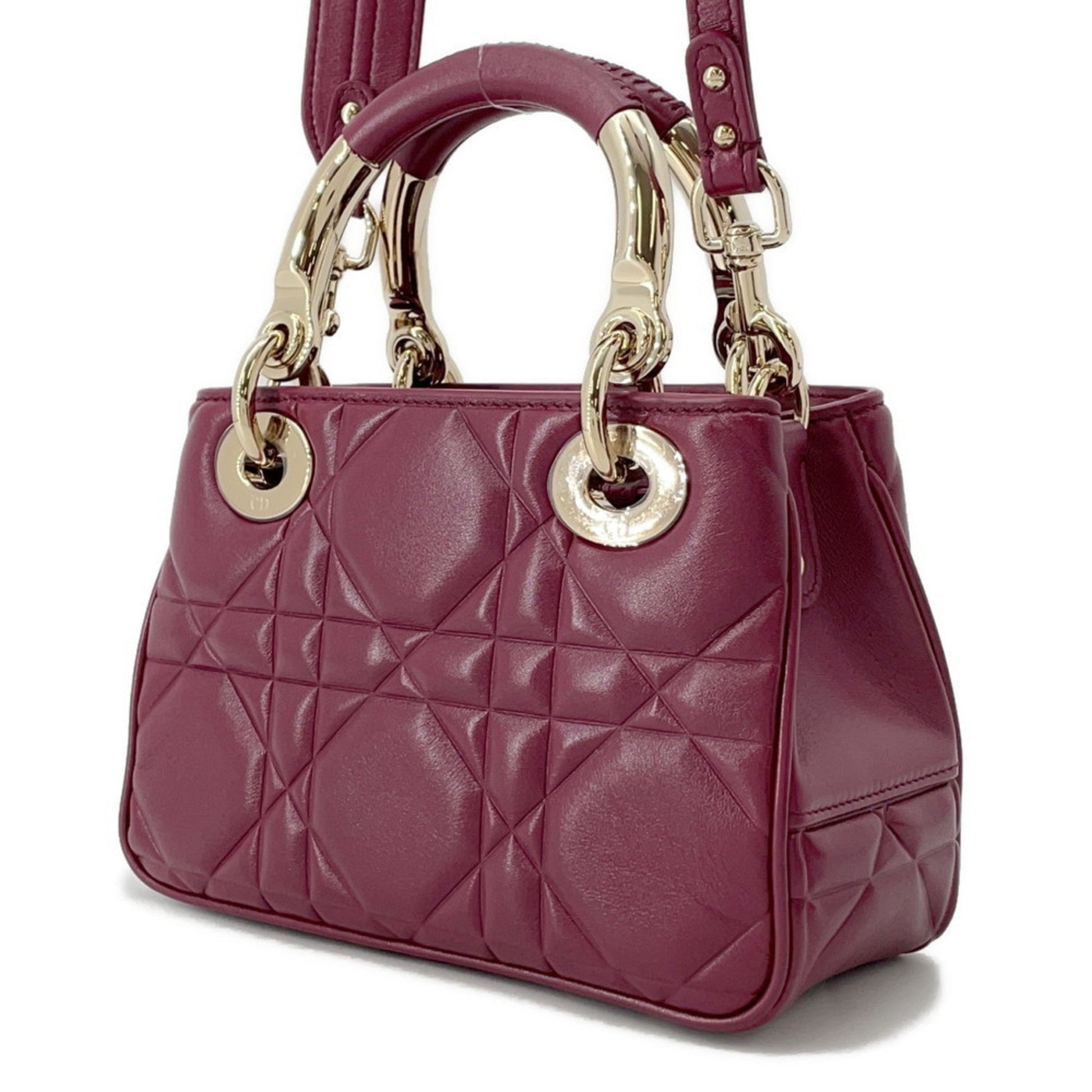 Christian Dior Bordeaux Champagne Gold Leather Handbag  