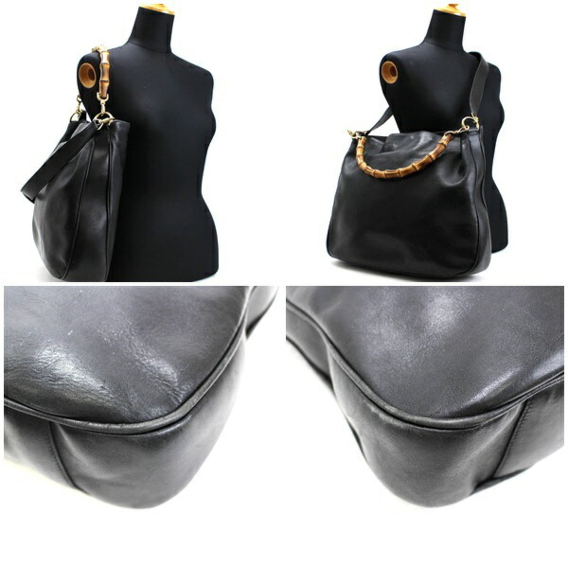 Gucci Bamboo Black Leather Shoulder Bag Style 7