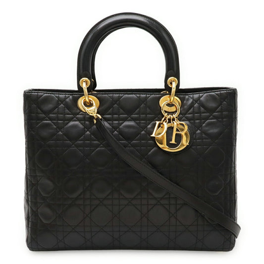 Christian Dior Black Leather Handbag Tote Bag  