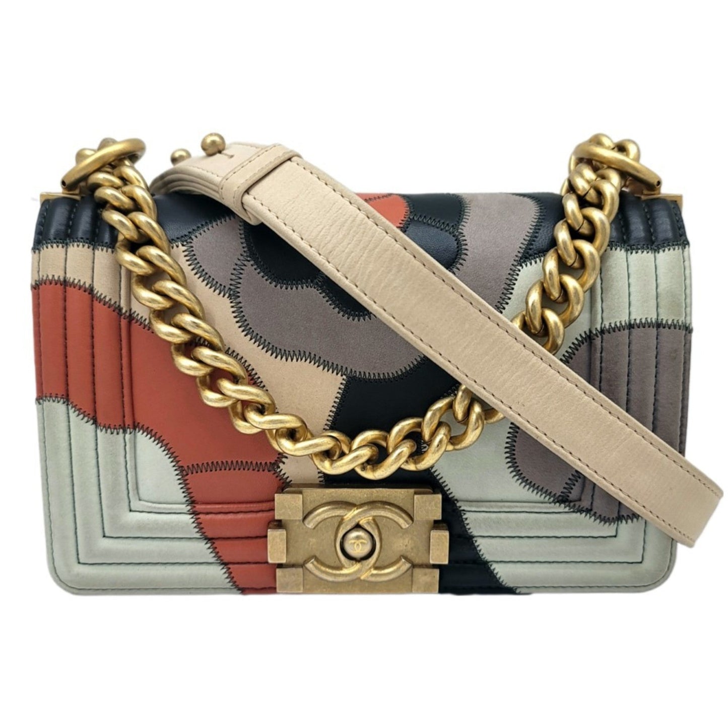 CHANEL boy shoulder bag 2WAY camellia navy multicolor G metal fittings No 24 compact women s men s