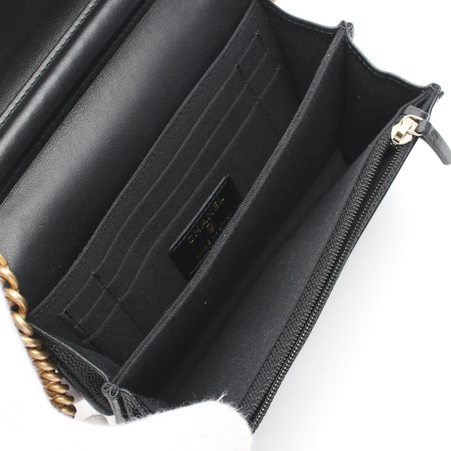 CHANEL Boy Chanel Matelasse Chain Clutch Wallet Shoulder Bag Caviar Skin Women s Black AP2464