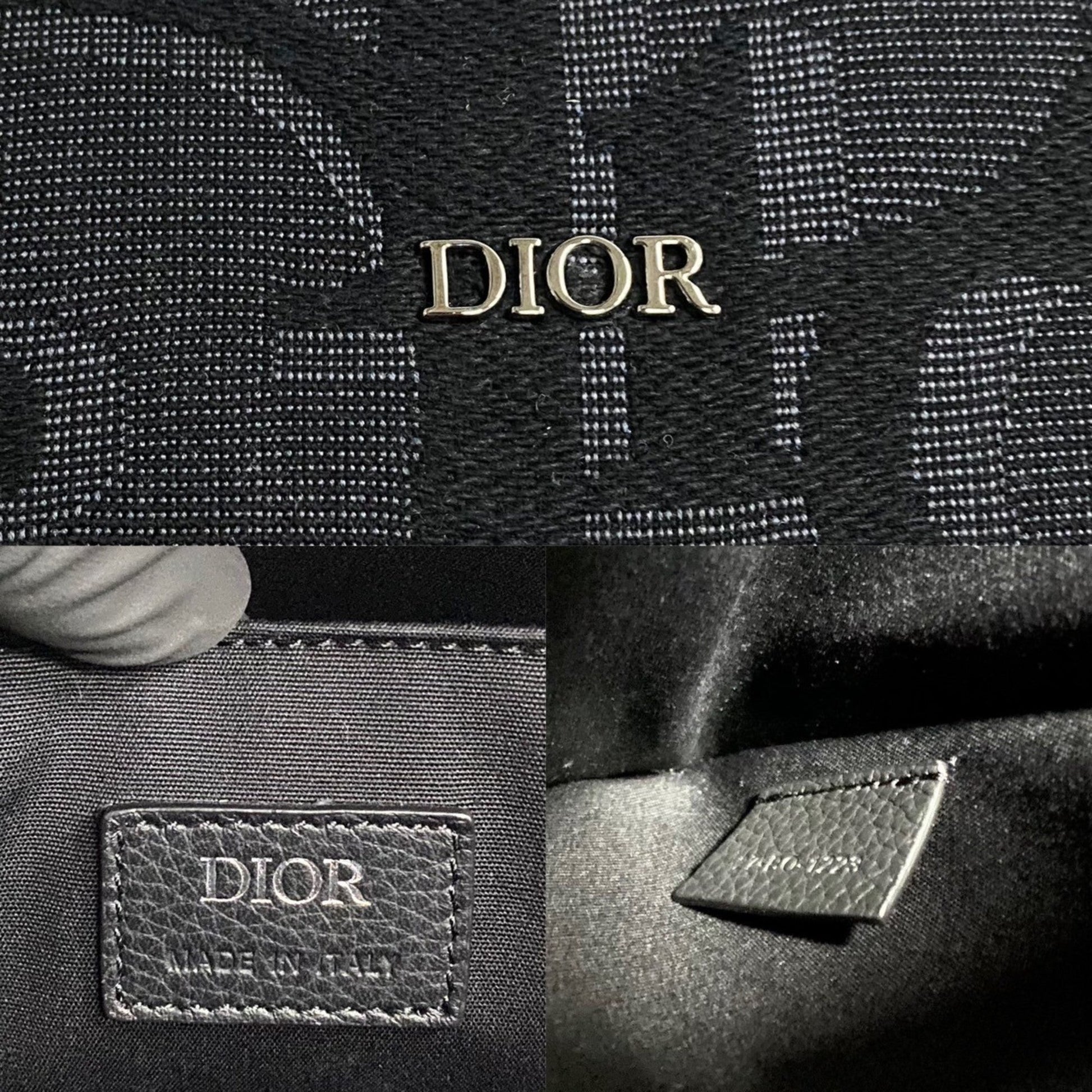 Christian Dior Black Leather Canvas Tote Bag  