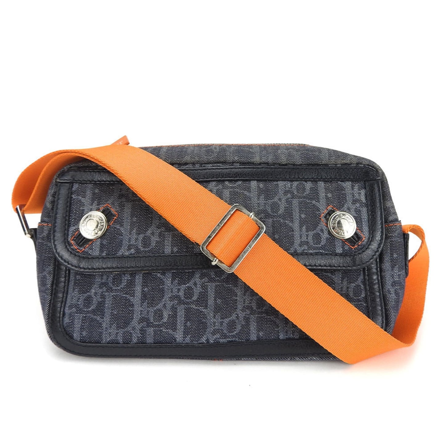 Christian Dior Navy Orange Denim Leather Shoulder Bag  