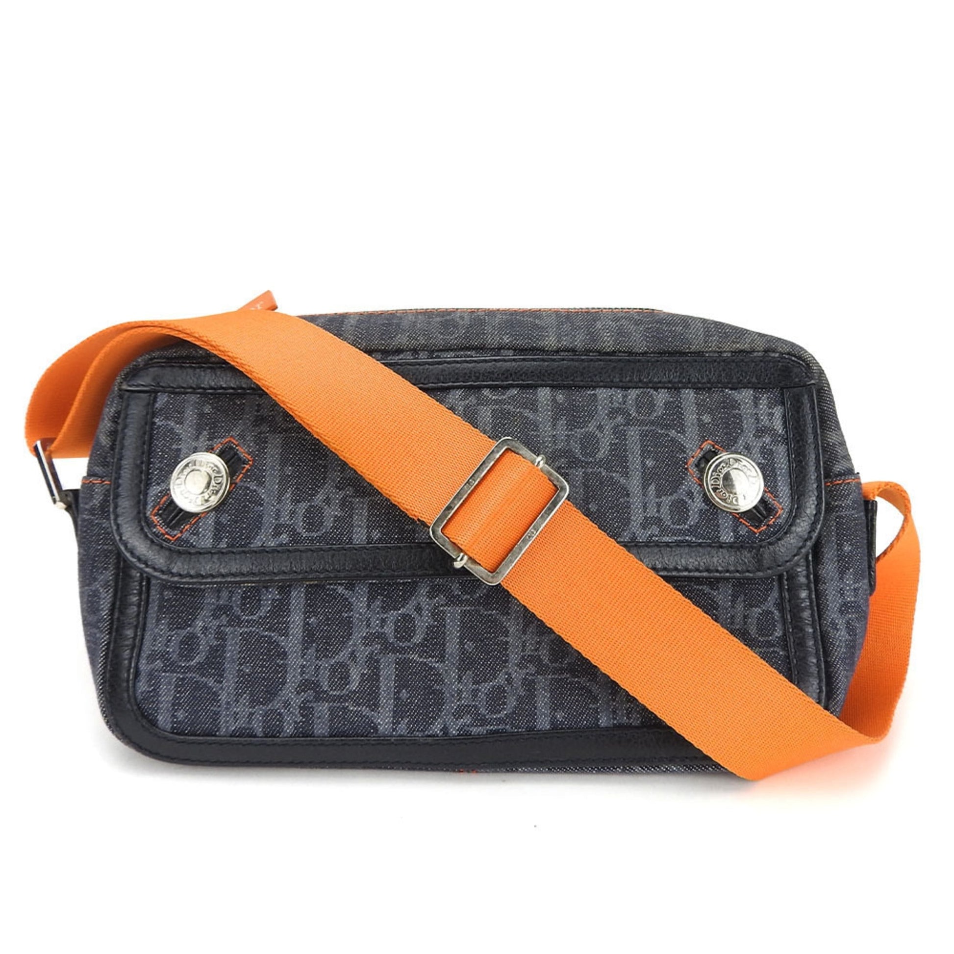 Christian Dior Navy Orange Denim Leather Shoulder Bag  