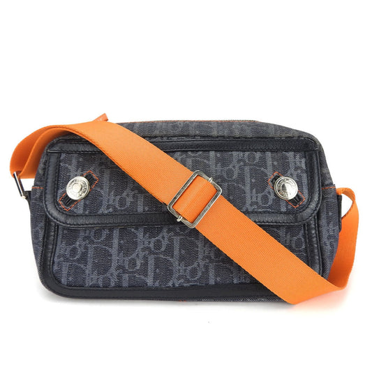 Christian Dior Navy Orange Denim Leather Shoulder Bag  
