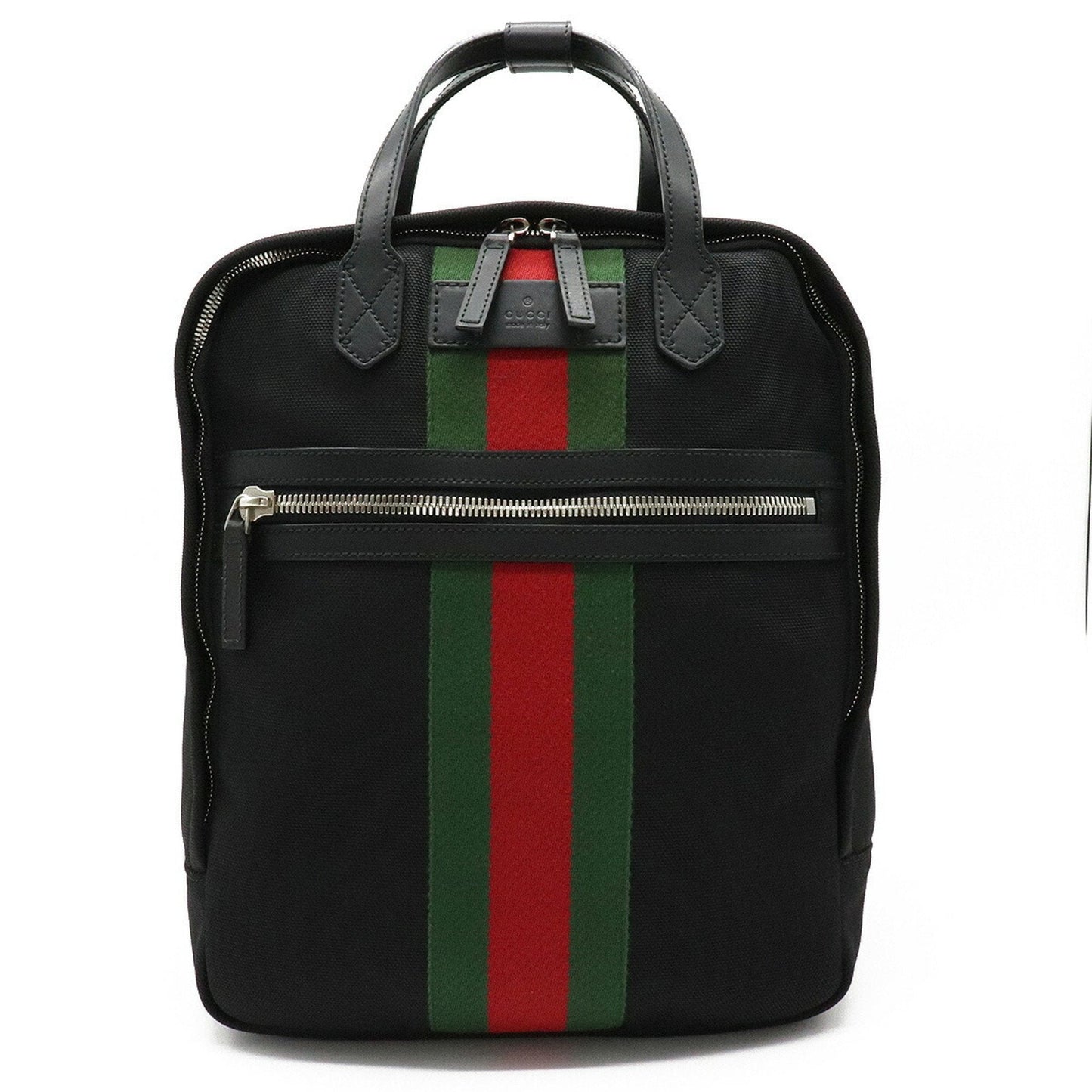 Gucci Sherry Line Black Leather Canvas Backpack