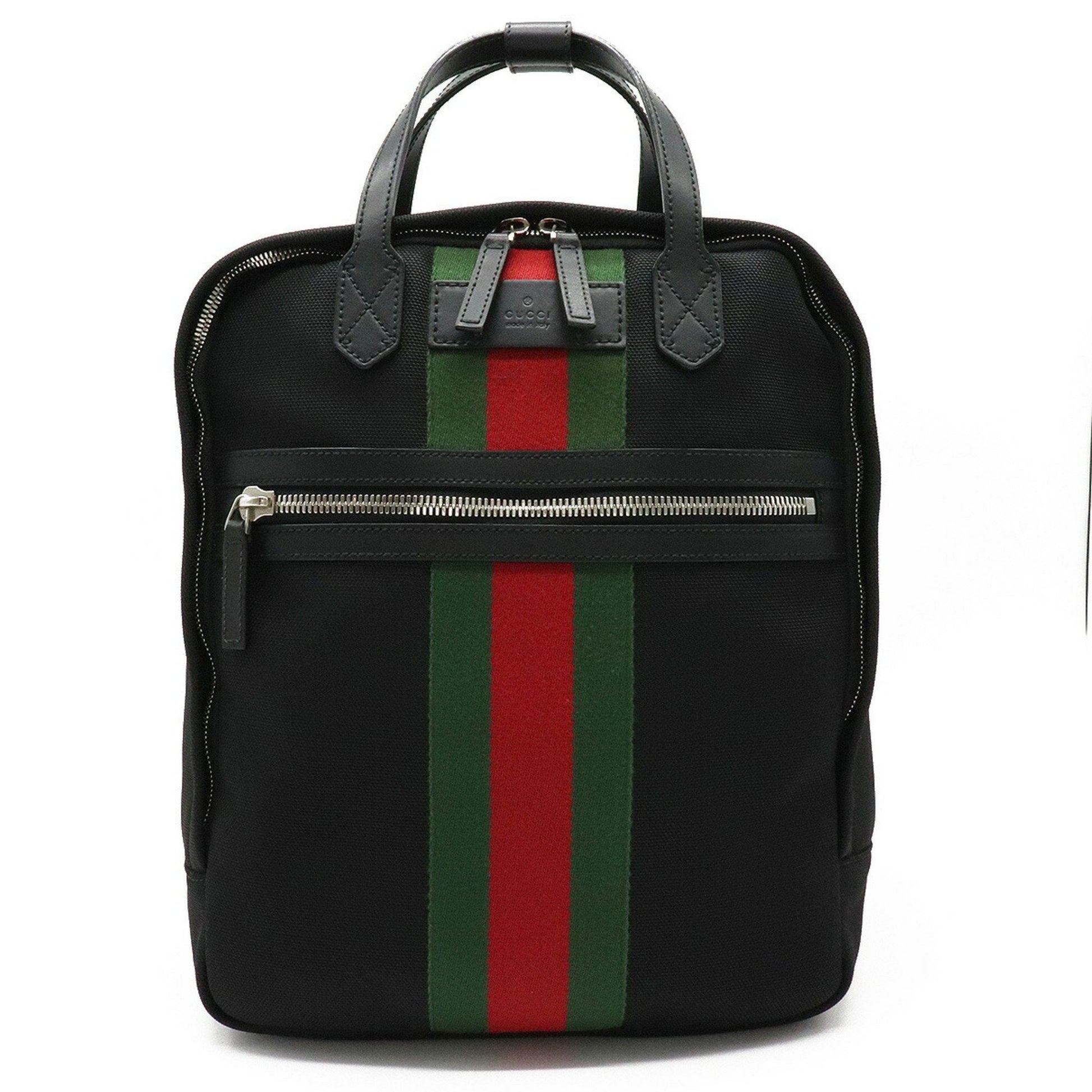 Gucci Sherry Line Black Leather Canvas Backpack