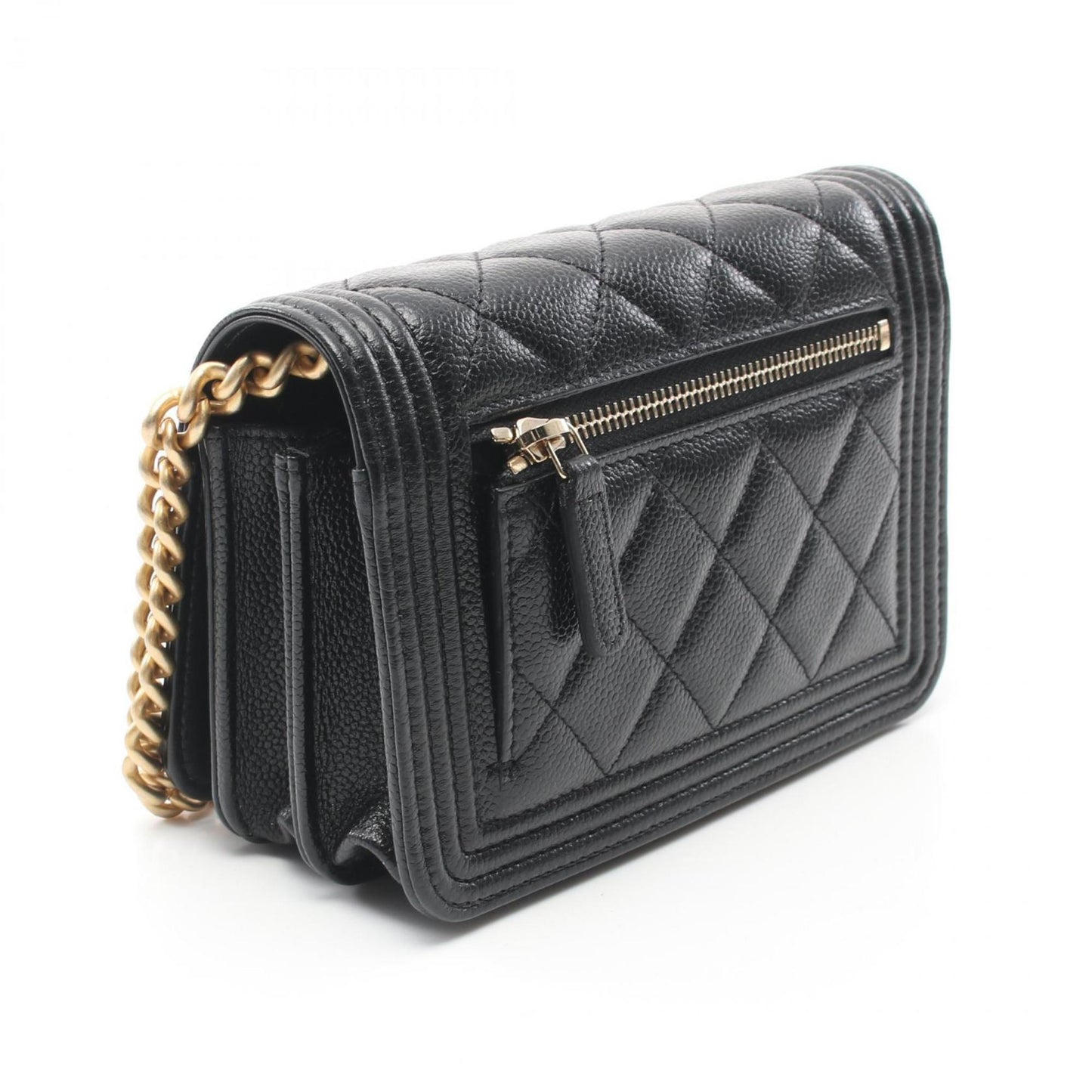 CHANEL Boy Chanel Matelasse Chain Clutch Wallet Shoulder Bag Caviar Skin Women s Black AP2464