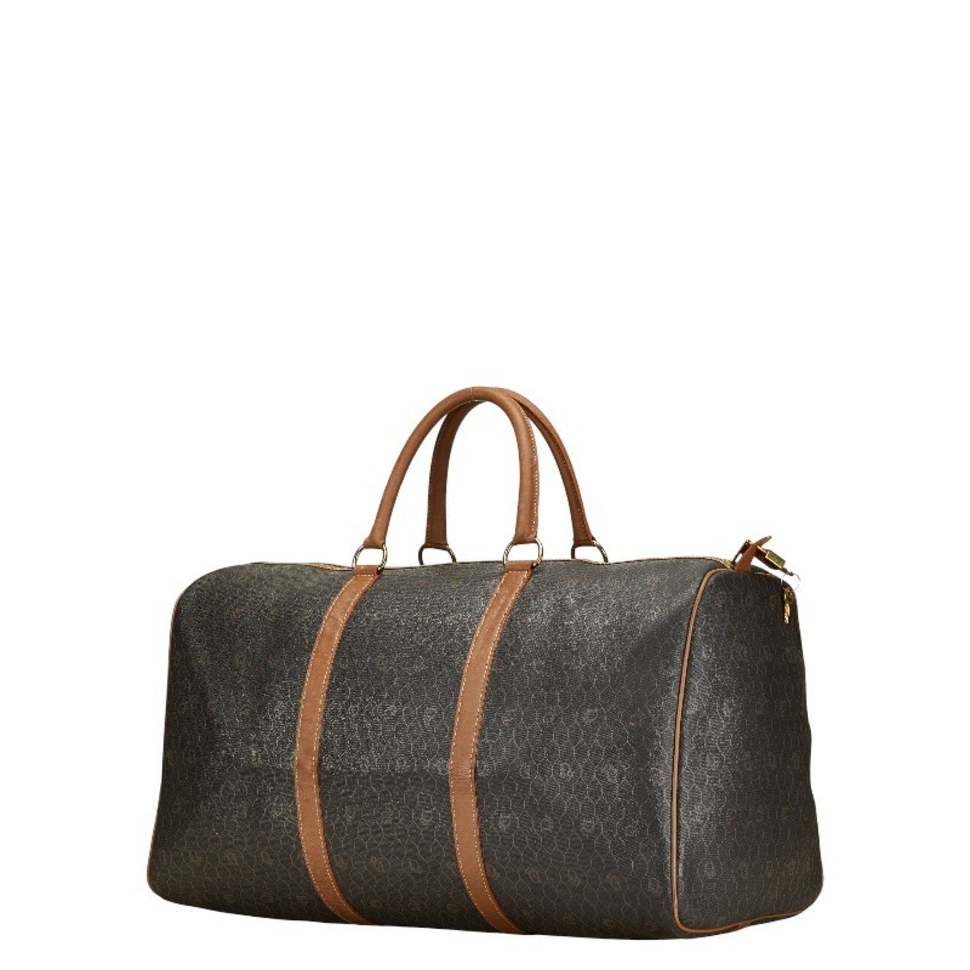 Christian Dior Black Brown Pvc Leather Boston Bag  