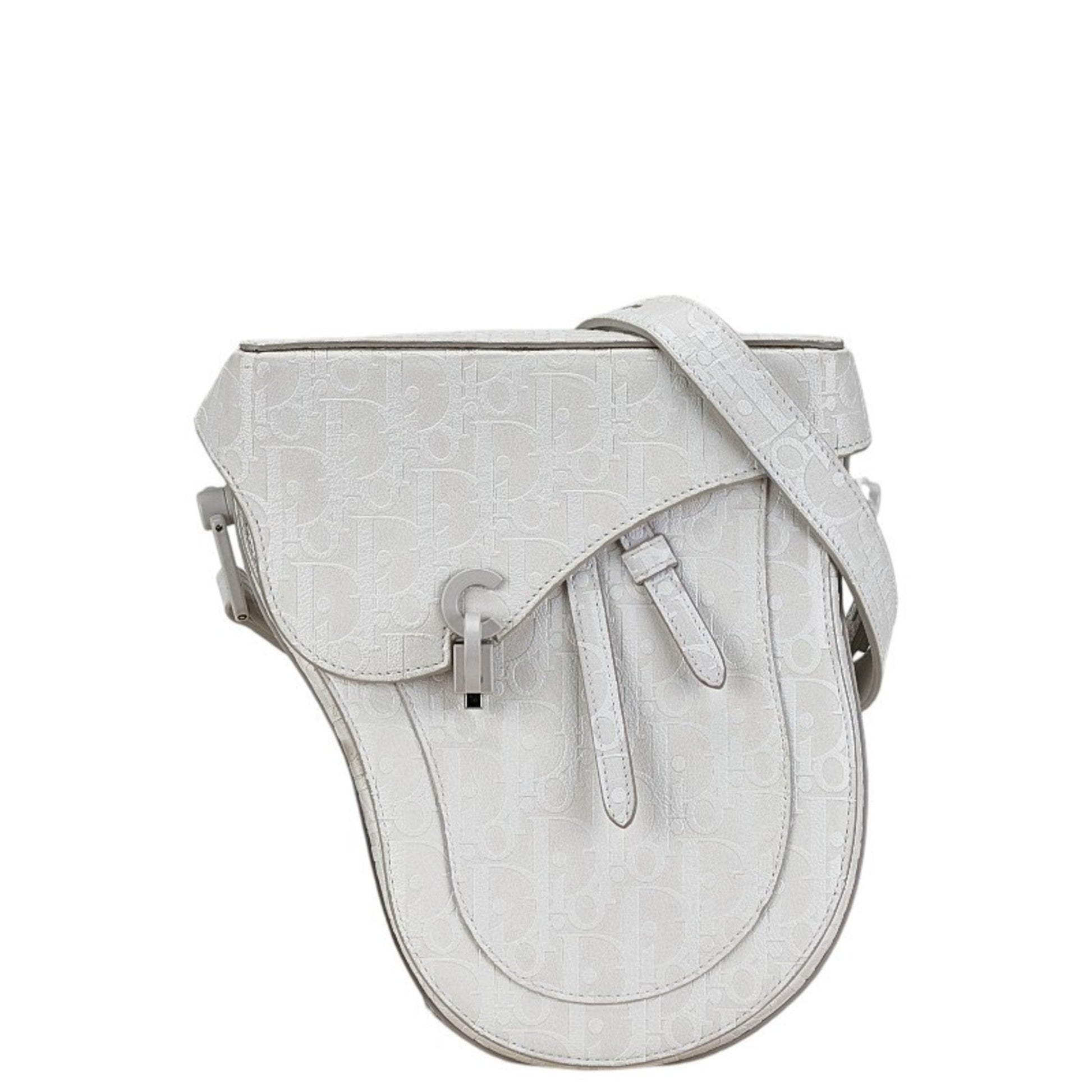 Christian Dior White Leather Saddle Bag Shoulder Bag  