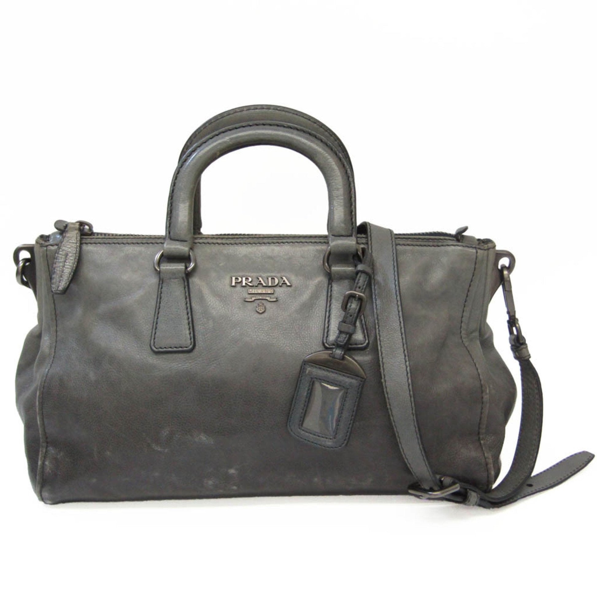 Prada Women's Leather HandBag,Shoulder Bag Gray,Gray Navy